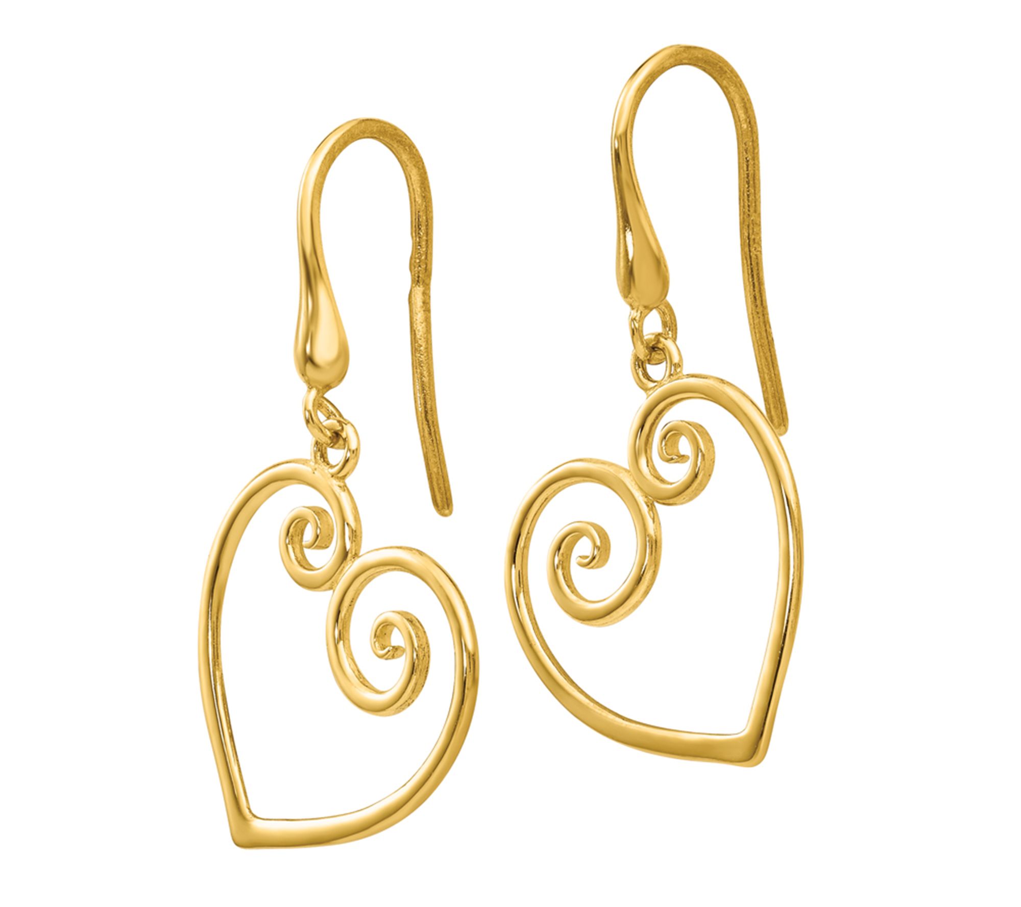 14K Gold Scrolled Open Heart Dangle Earrings - QVC.com