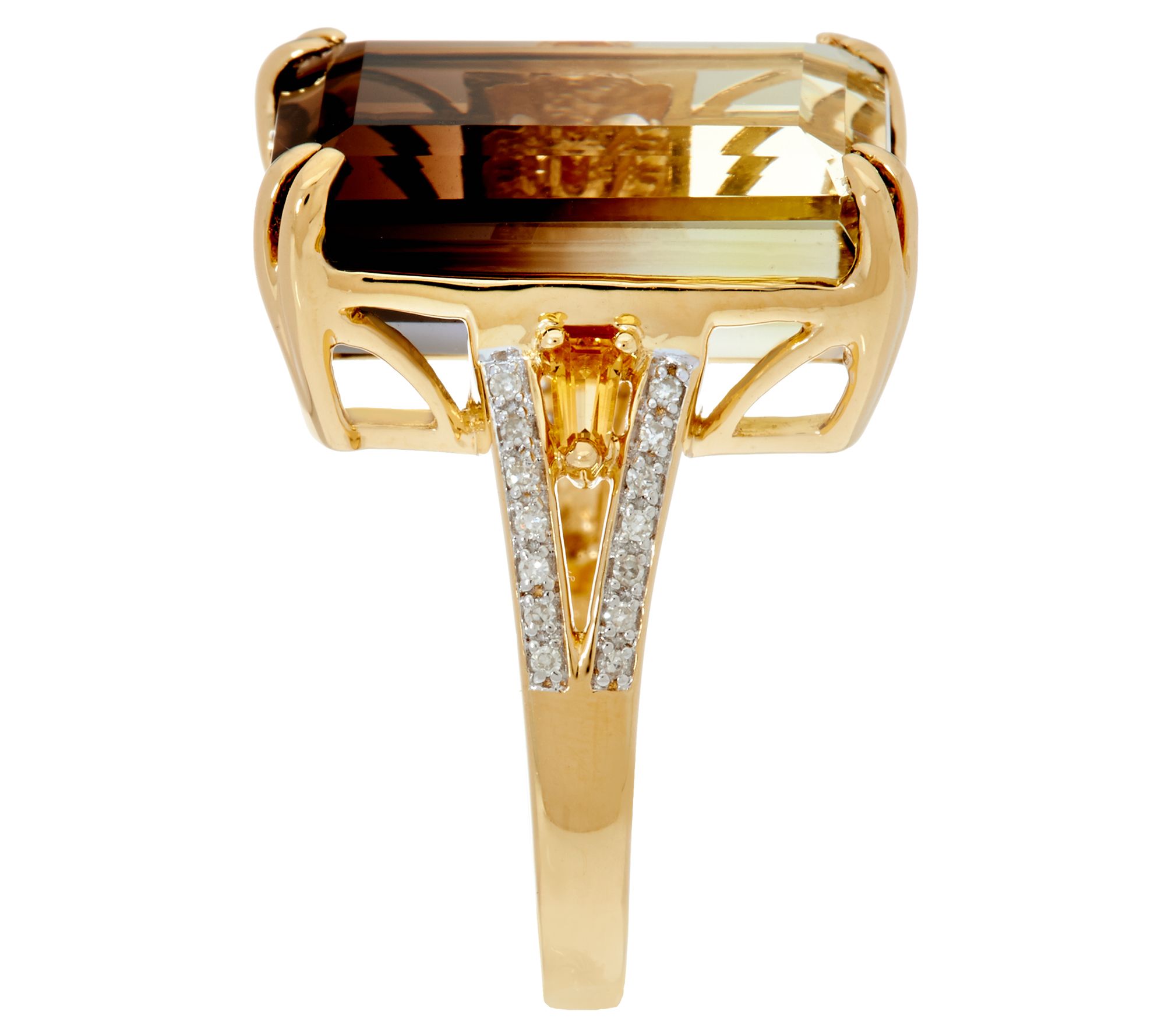 Emerald Cut Bi-Color Quartz Sterling/14K Ring, 14.00 ct - QVC.com