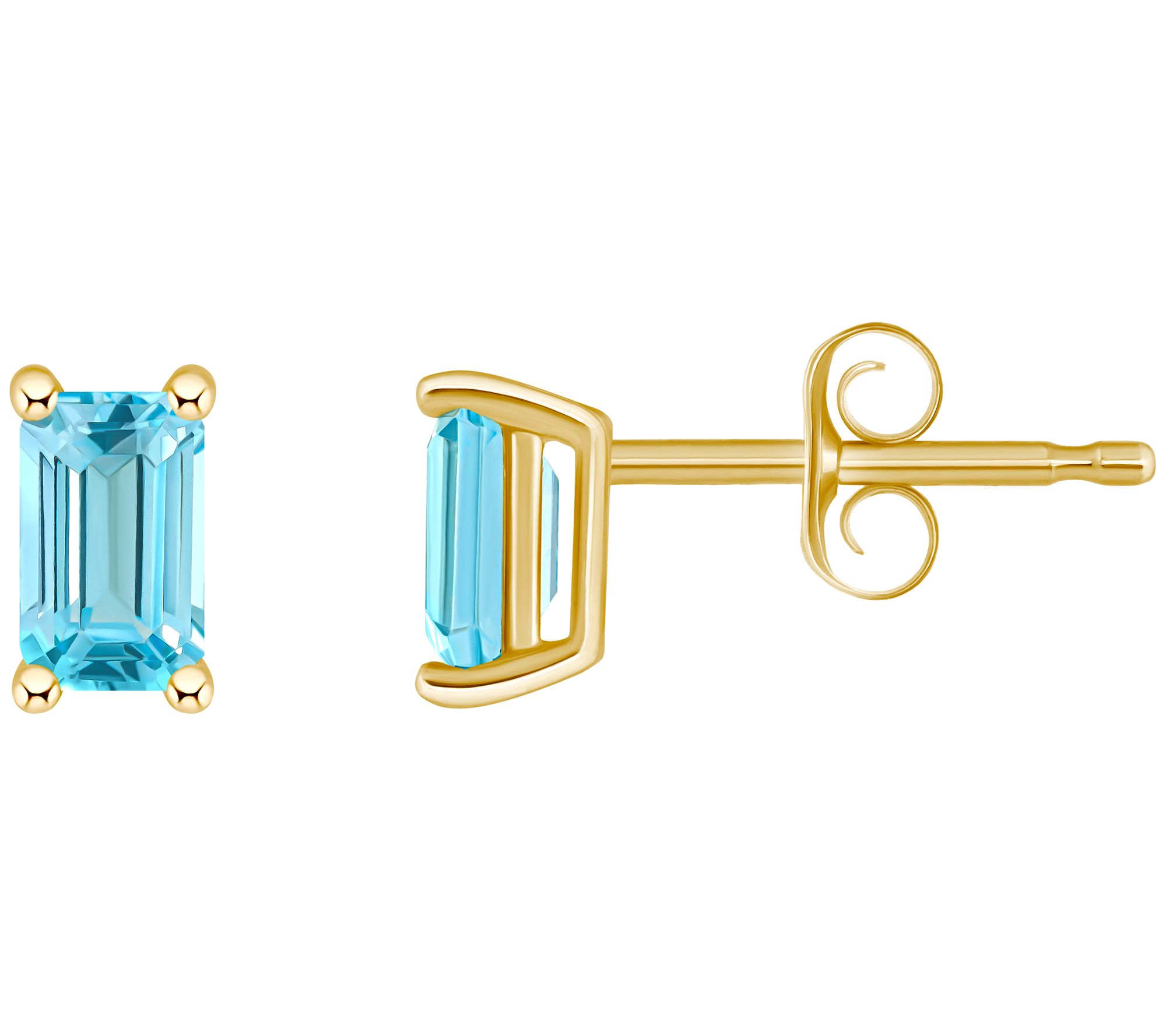 14K Gold Emerald Cut 0.80 cttw Blue Topaz Stud Earrings