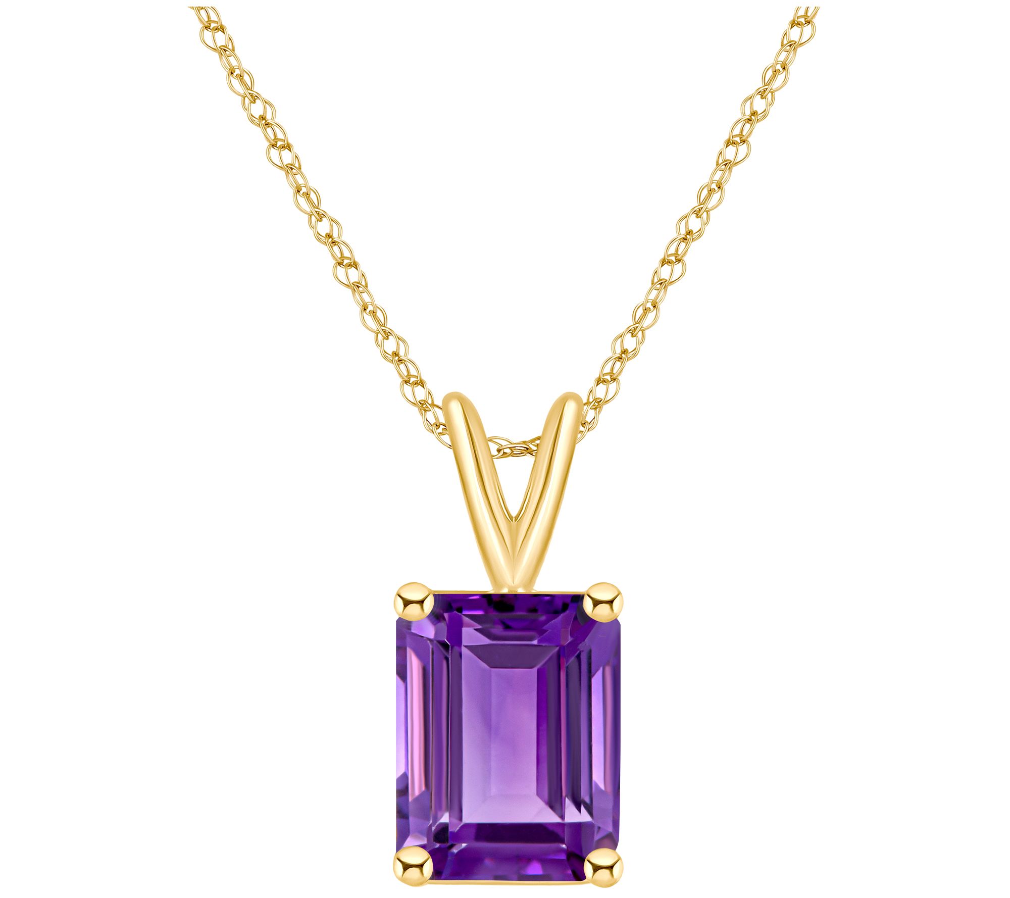 14K Gold Emerald-Cut 3.15 cttw Amethyst Pend ant w/ Chain