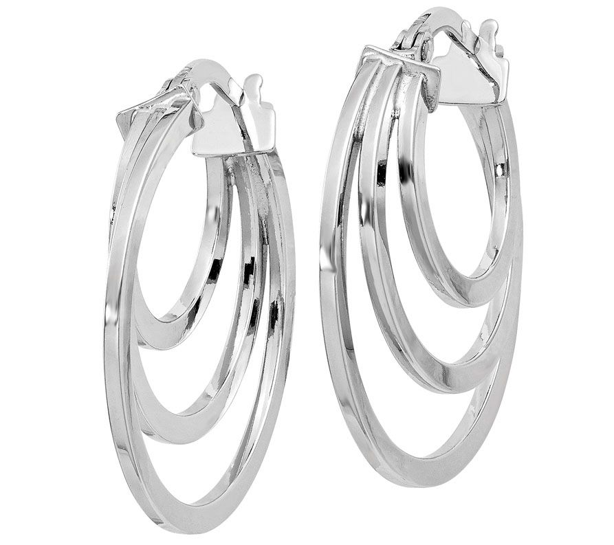 Italian Gold Polished Triple Hoop Earrings 14K - QVC.com