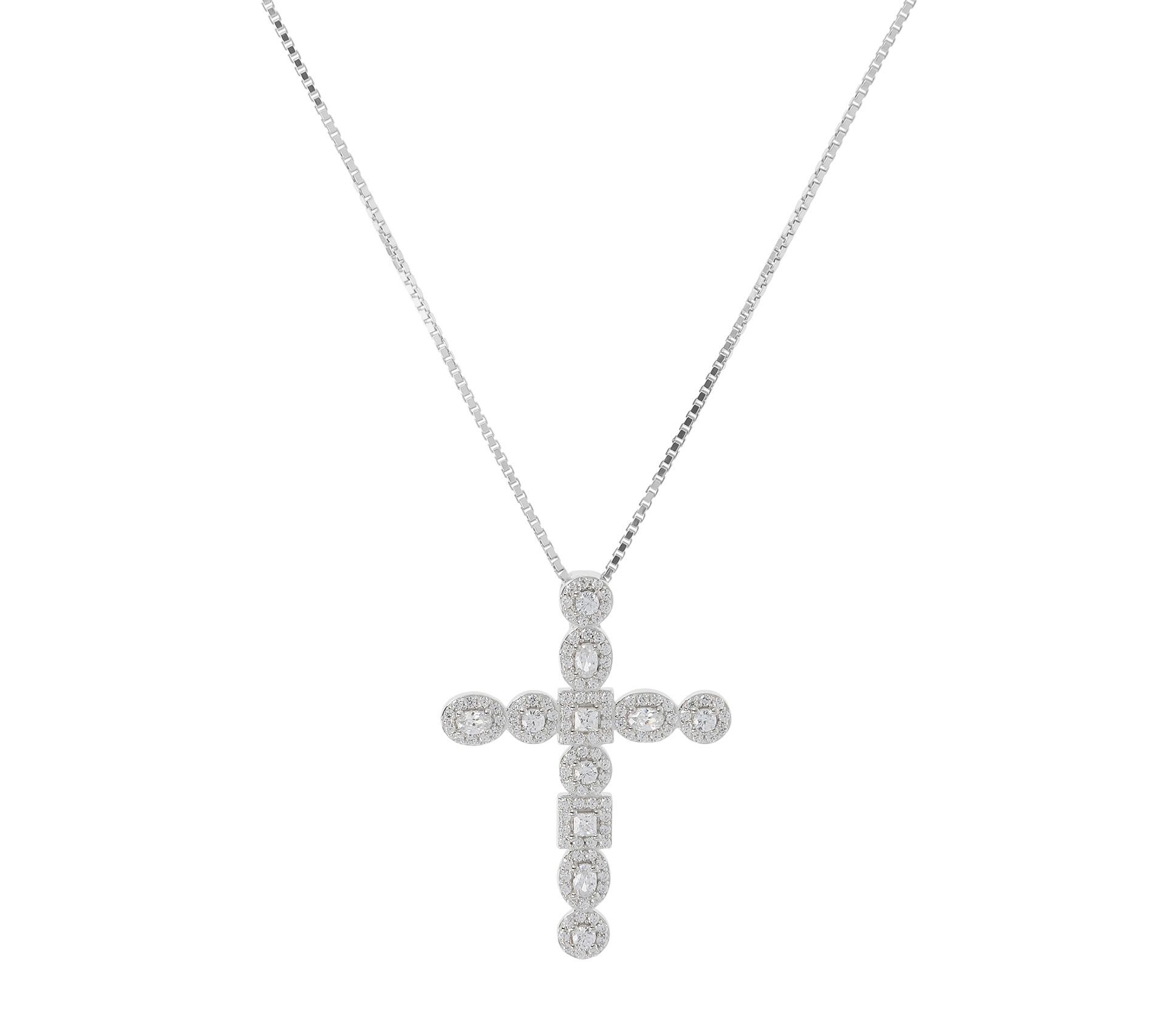 Diamonique 1.50 cttw Cross Pendant w/ Chain, Sterling Silver - QVC.com