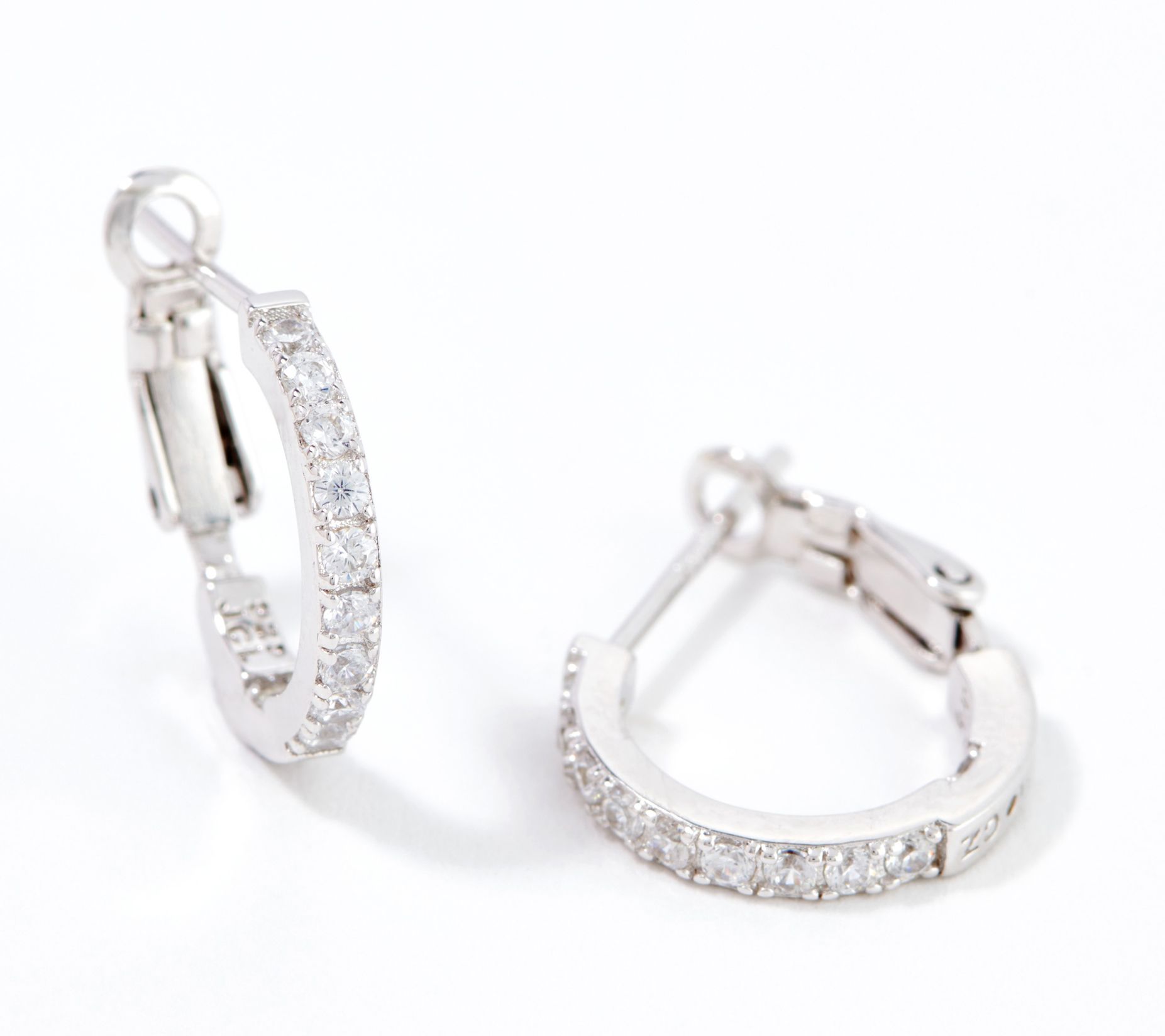 Sterling Silver Rhodium-plated In & Out Pave Hinged Hoop Earrings L-17 mm, W-19 mm
