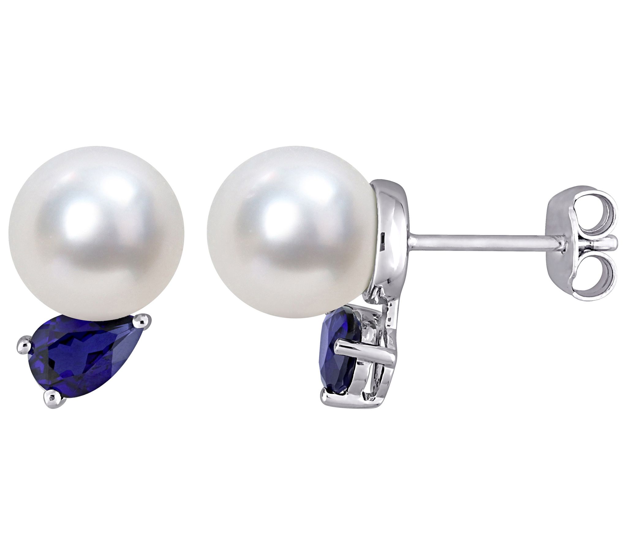 Affinity Cultured Pearl & Sapphire Earrings, Strling Silver