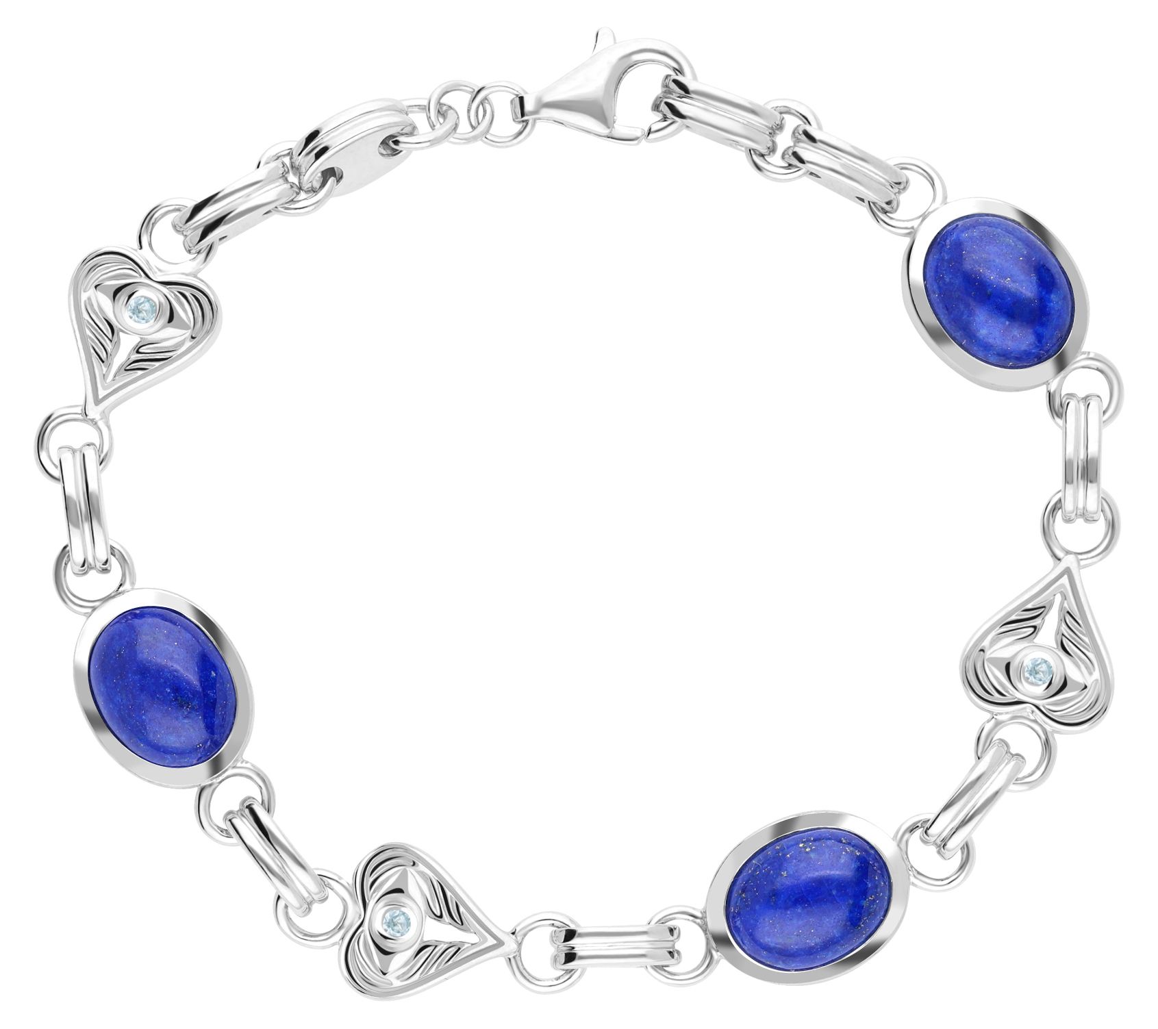 Goddaughters Sterling Silver Lapis Heart Link Bracelet