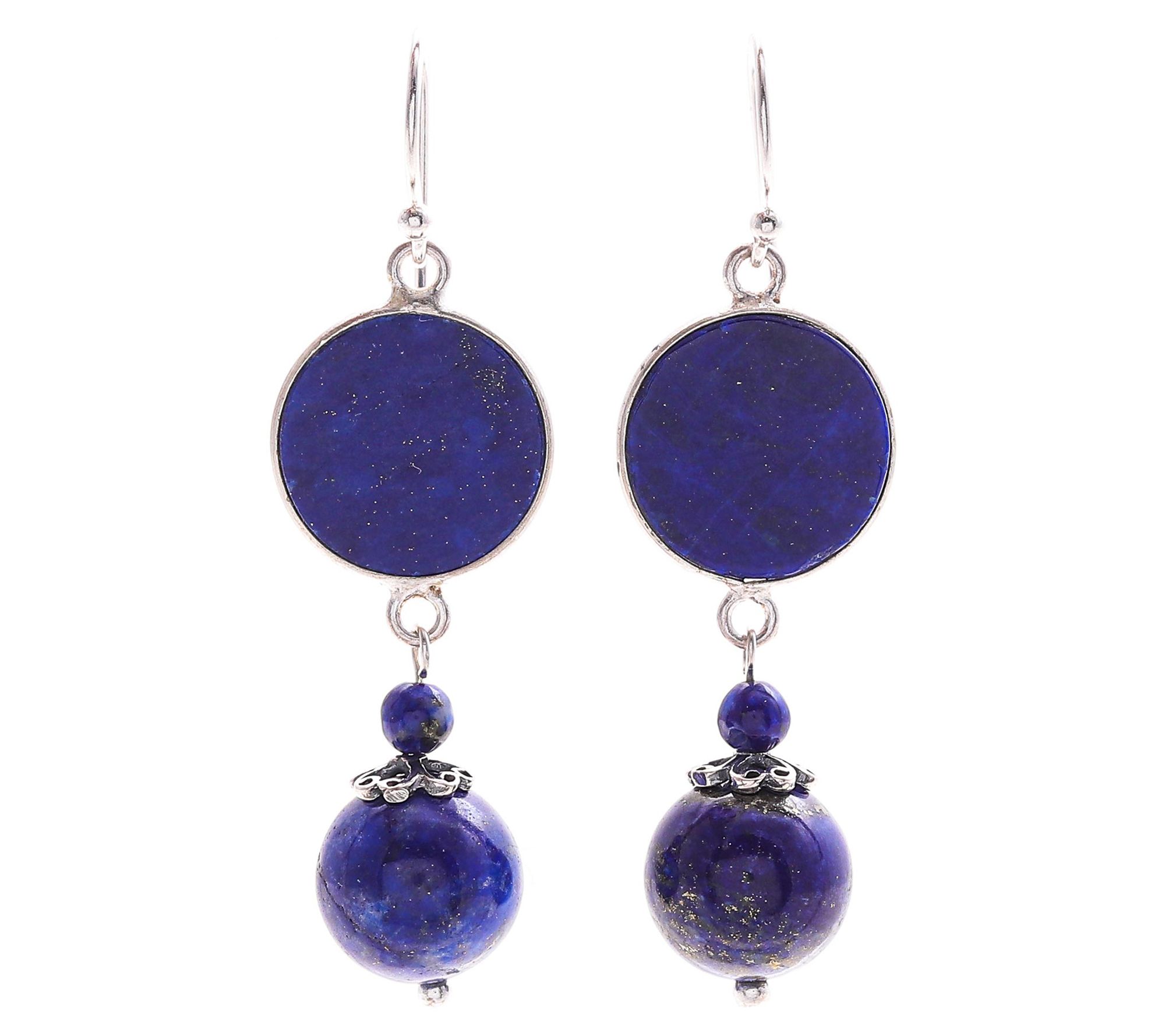 Novica Artisan Crafted Sterling Silver Lapis Dangle Earrings