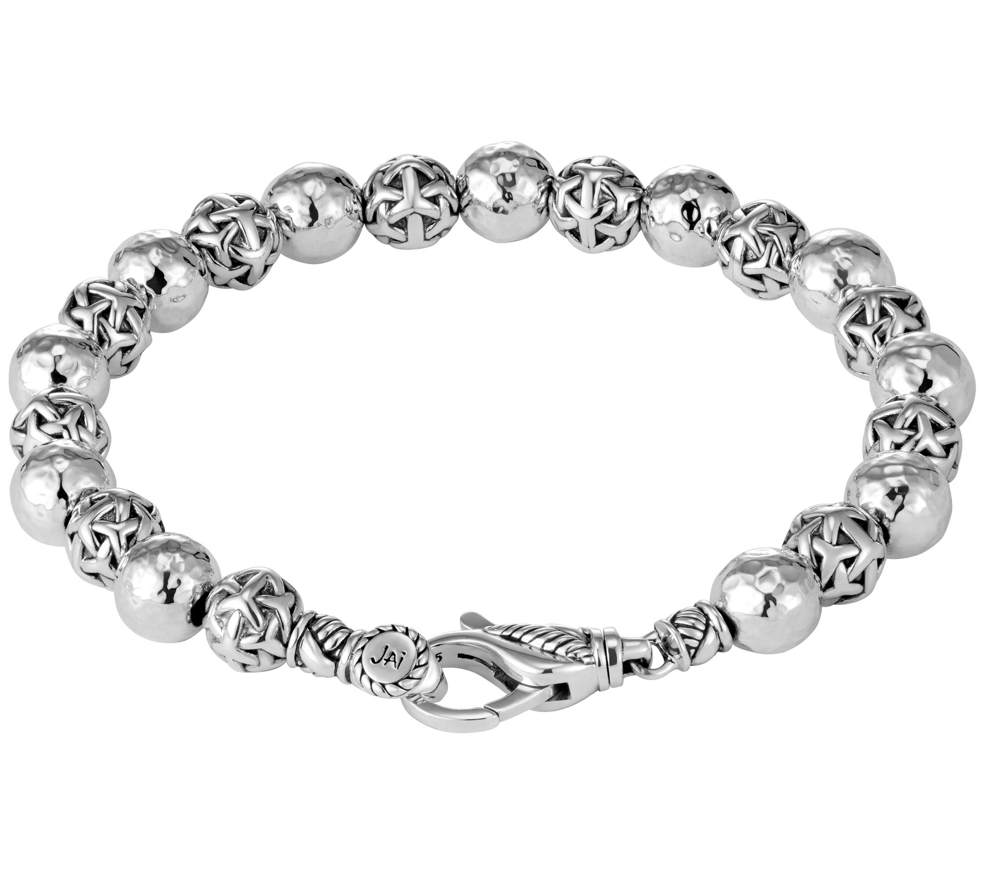 JAI Sterling Silver Crane Textured Bead Bracelet