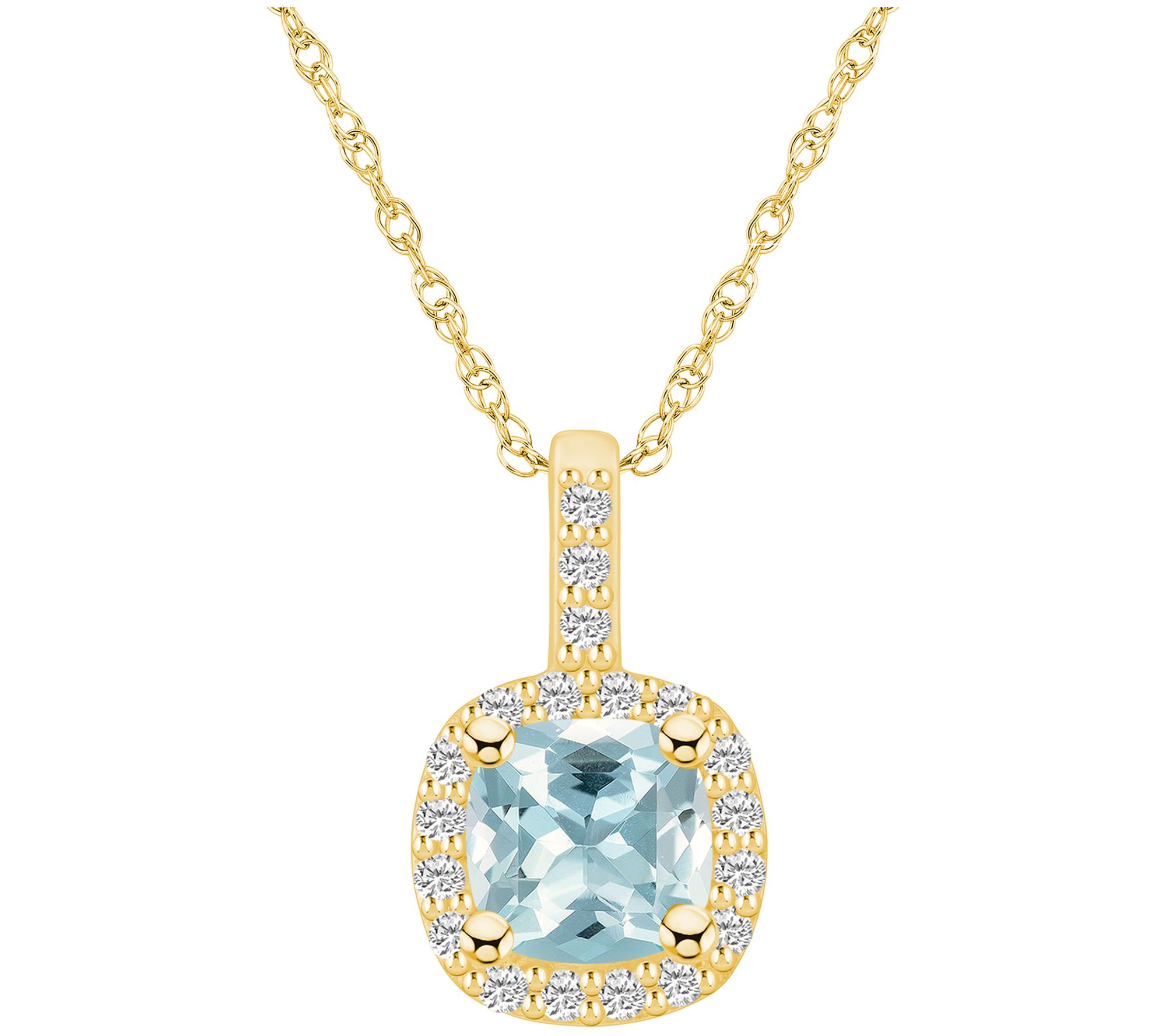 Affinity Gems Aquamarine & Diamond Pendant w/ Chain, 14K Gold