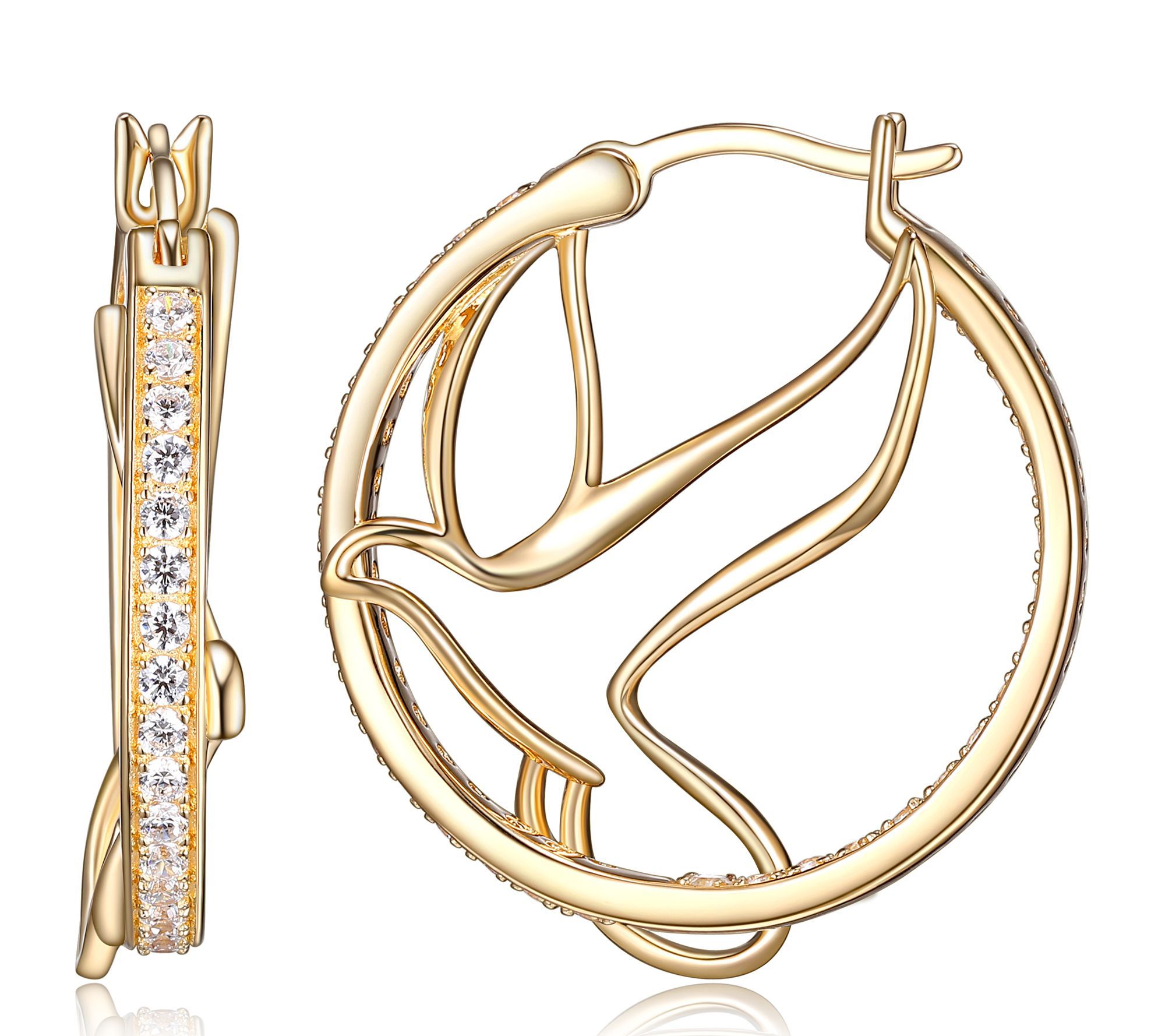 Diamonique 1.75 cttw Goldtone Inside Out Hoop Dove Earrings