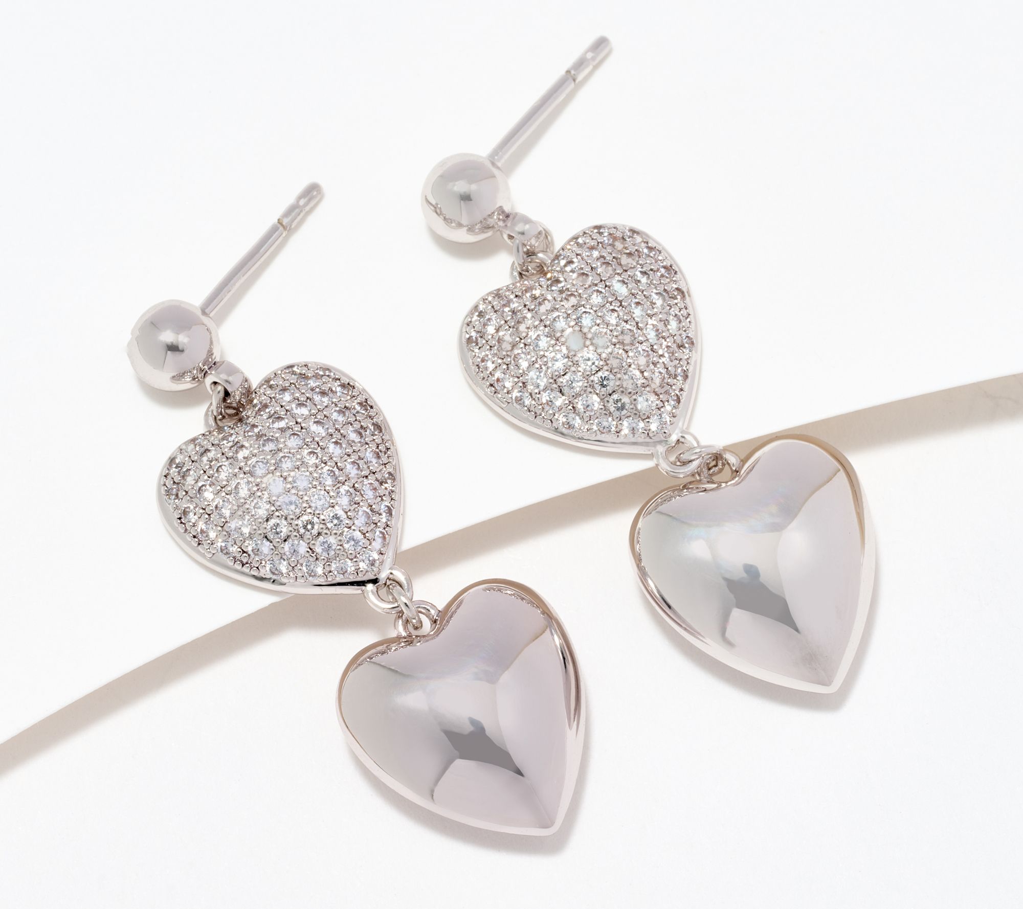 Diamonique x Lisa Freede Double Puffed Heart Earrings