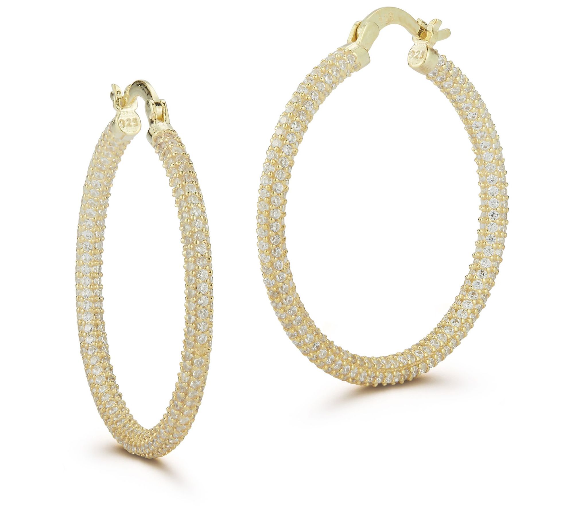 Sterlina Silver 1-3/8" Pave Hoop Earrings, Sterling