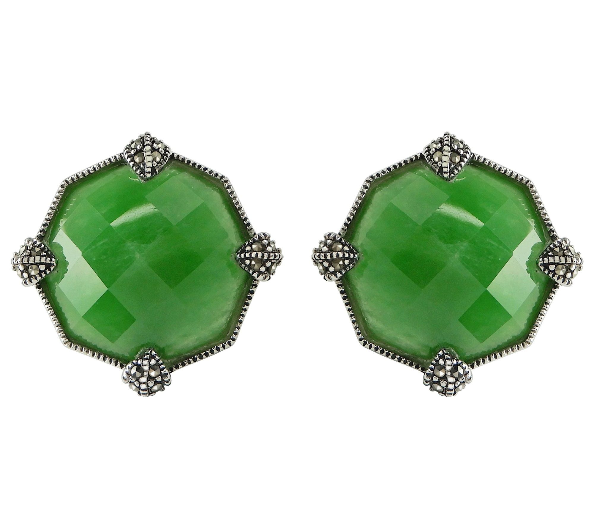 Suspicion Sterling Silver Jade & Marcasite Stud Earrings