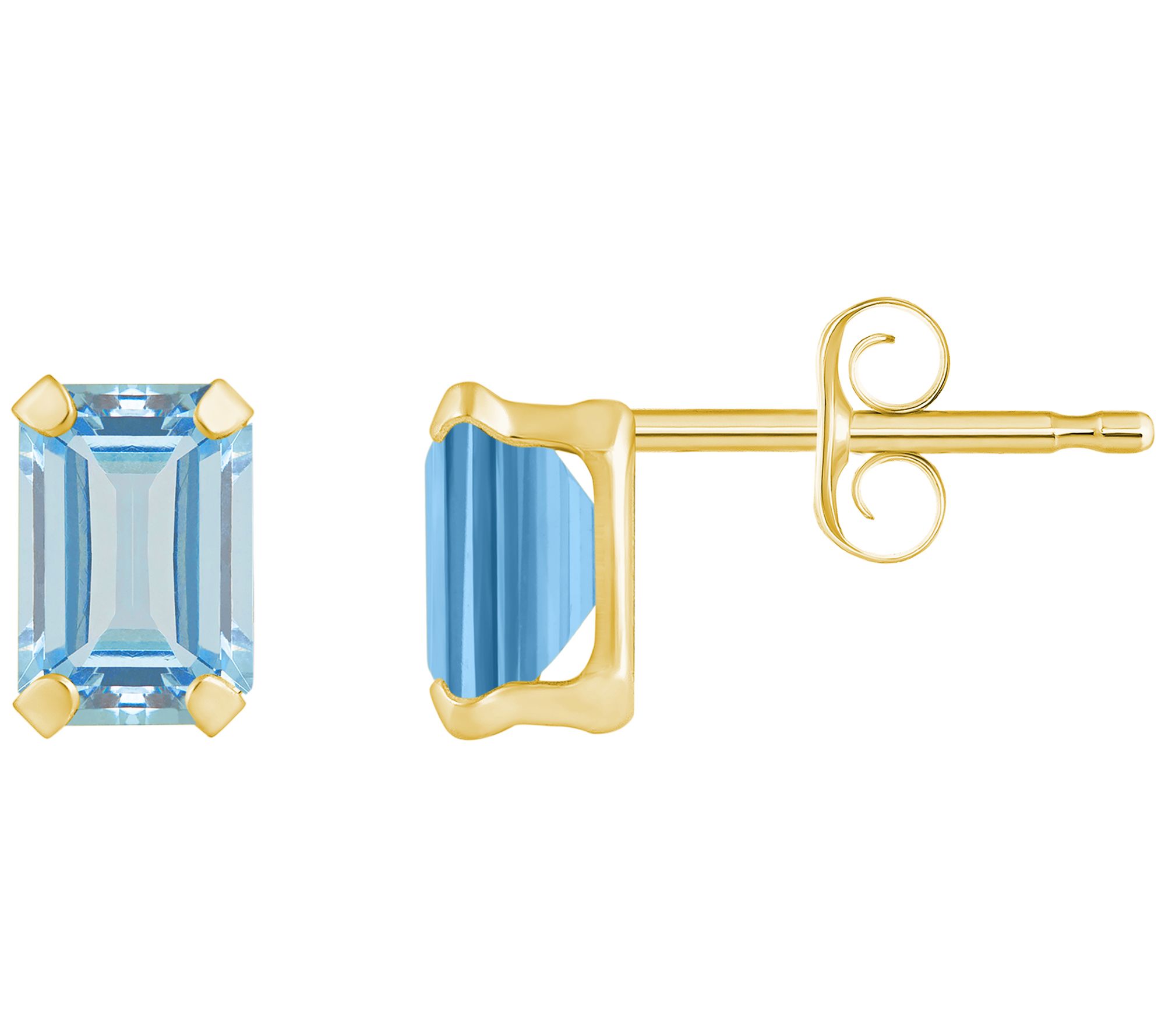 Affinity Gems Emerald Cut Aquamarine Stud Earrings, 10K Gold
