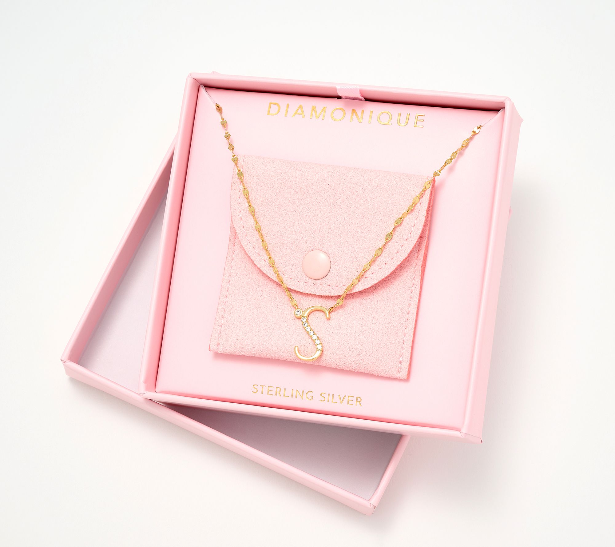 Diamonique 14K Gold Plated Sterling Silver Boxed Initial Necklace