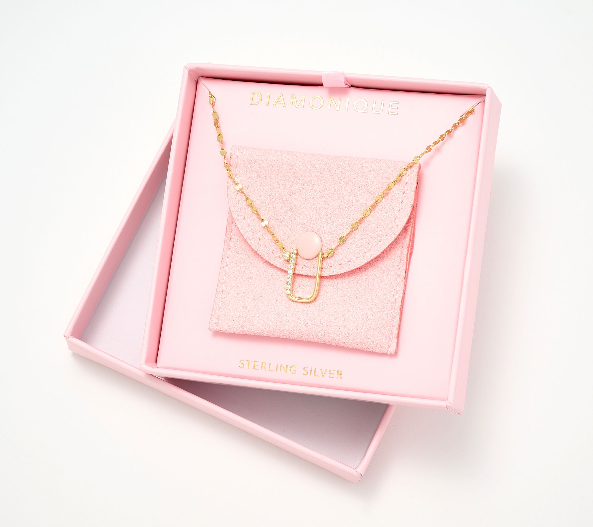 Diamonique 14K Gold Plated Sterling Silver Boxed Initial Necklace