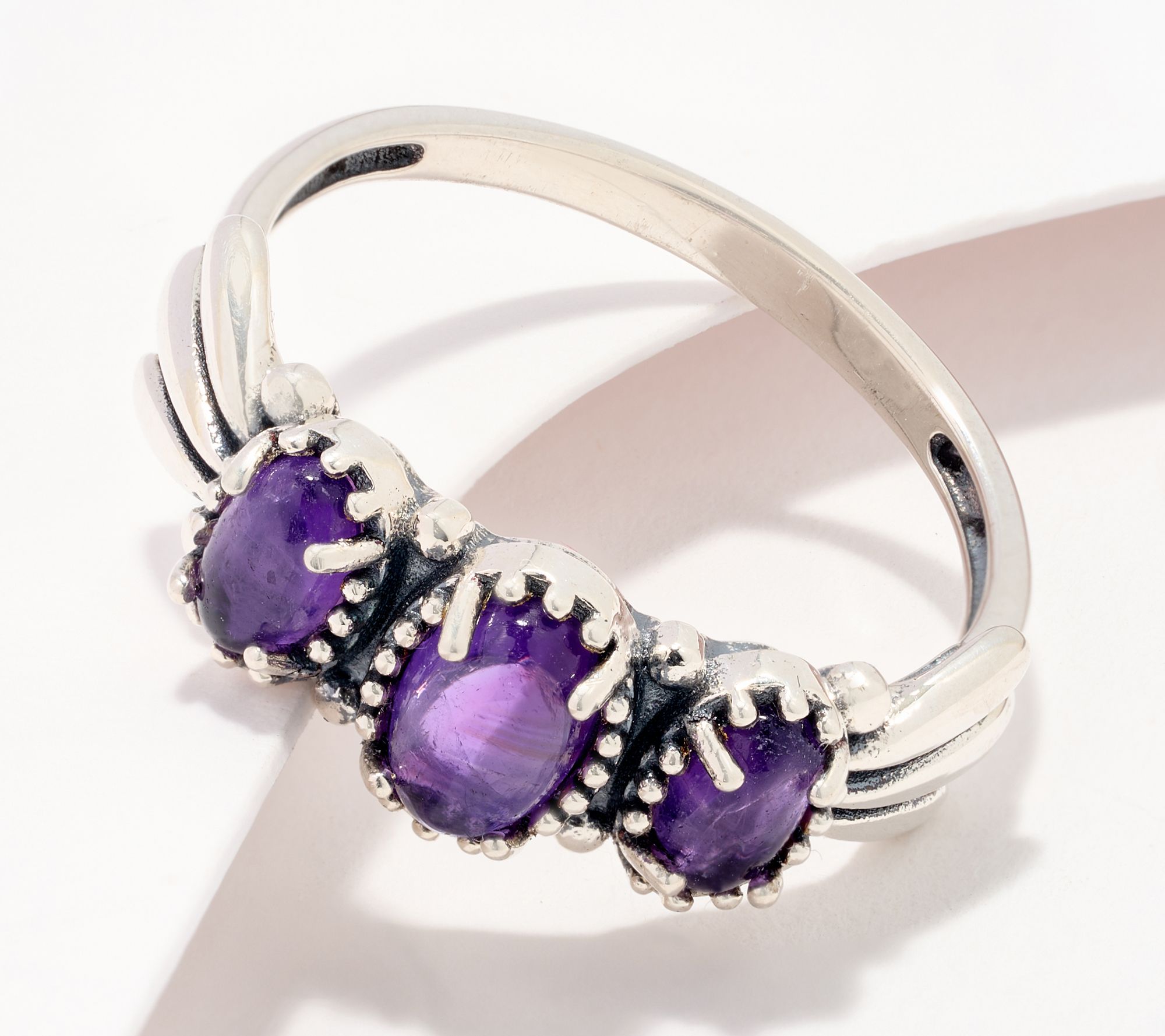 American West 3 Gemstone Fan Ring, Sterling Silver