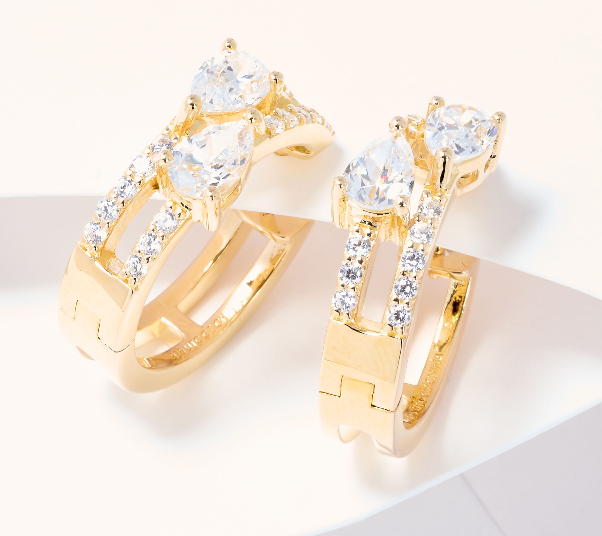 Diamonique x Kathy Levine Pear Duo Hoop Earrings, Sterling Silver