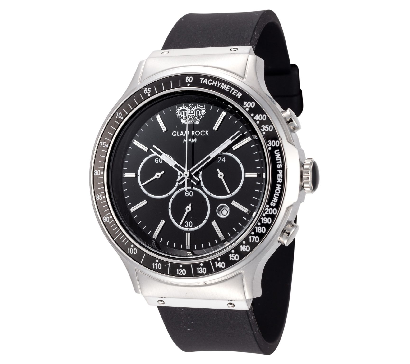 Glam Rock Men's Stainless Stee l Black Silicon e Strap Watch - QVC.com