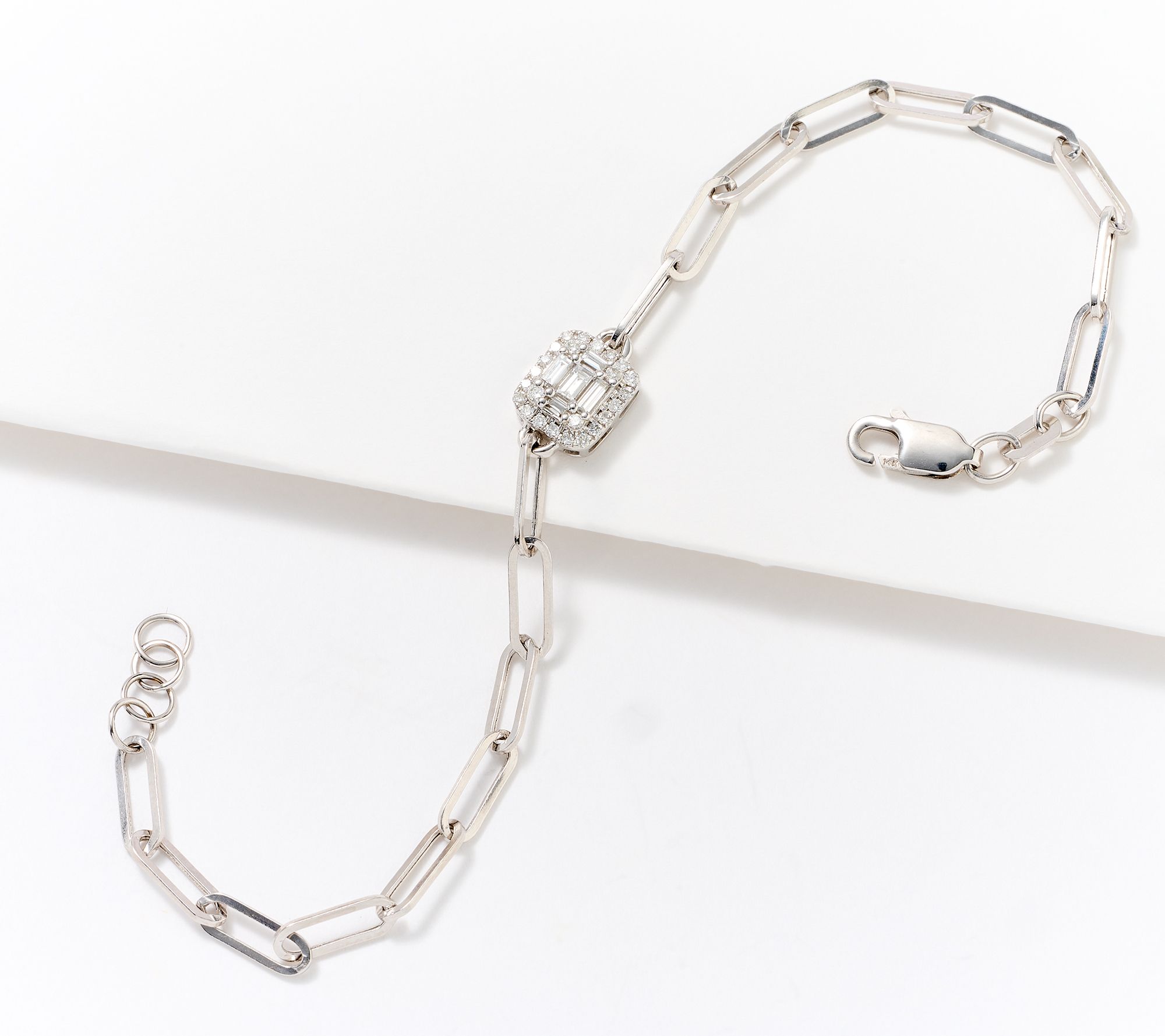 KALLATI Art Deco Mixed Cut Diamond Paperclip Bracelet, 14K