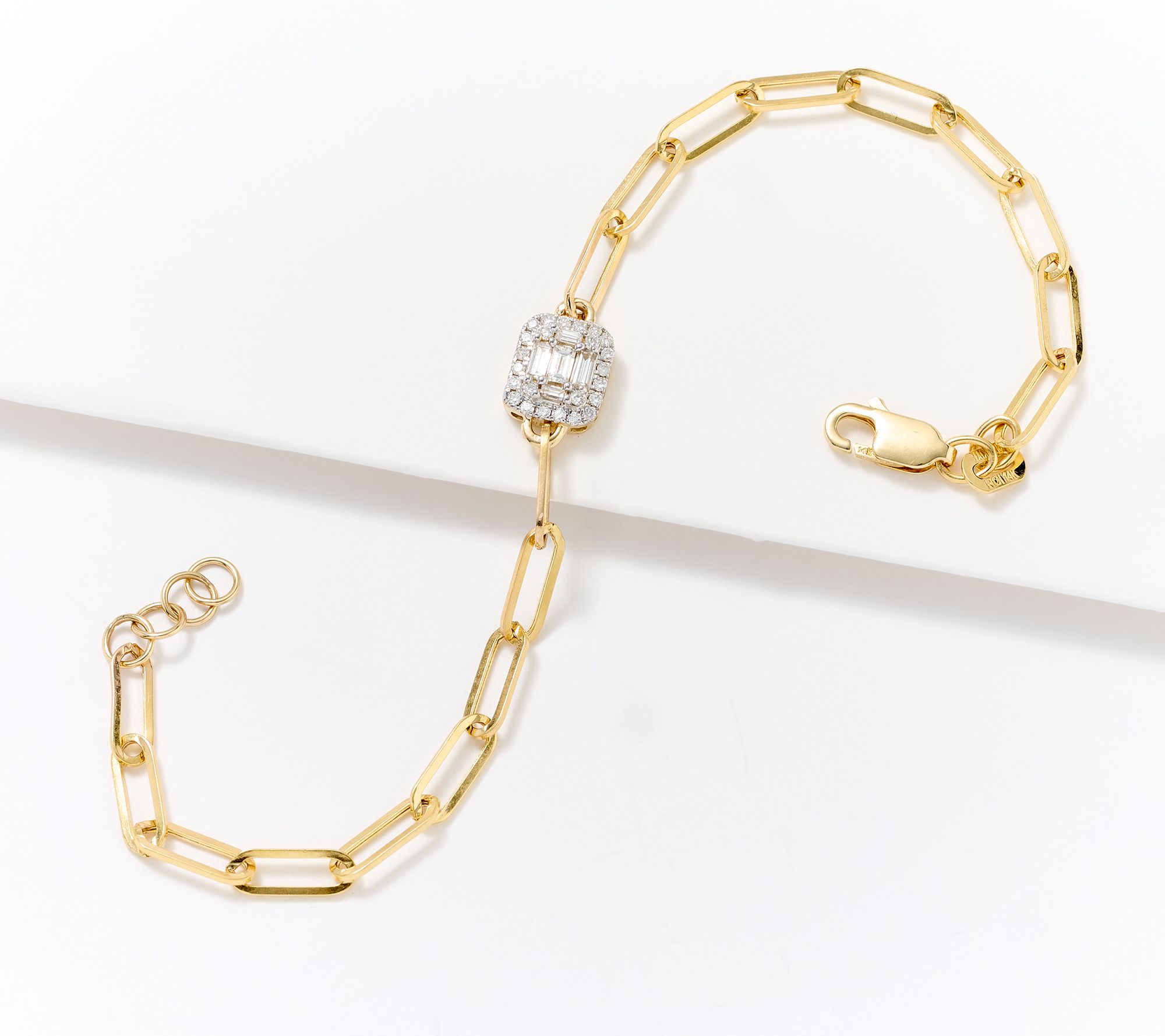 KALLATI Art Deco Mixed Cut Diamond Paperclip Bracelet, 14K