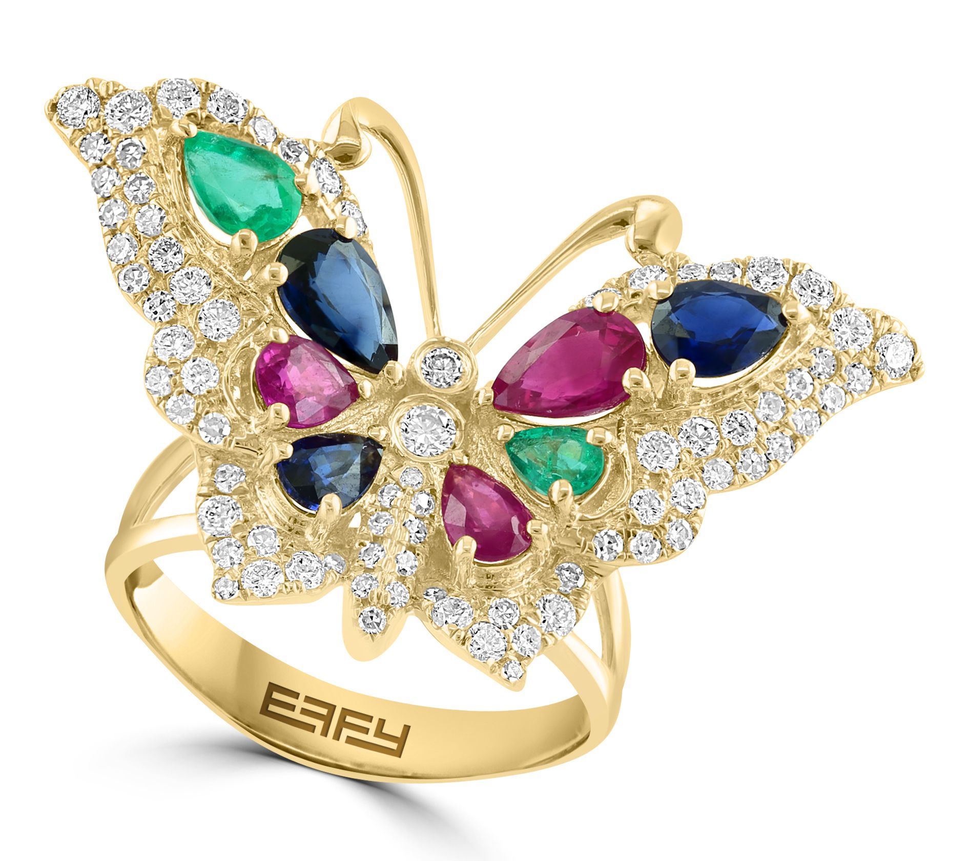 Effy Diamond & Precious Gemstone Butterfly Ring, 14K Gold