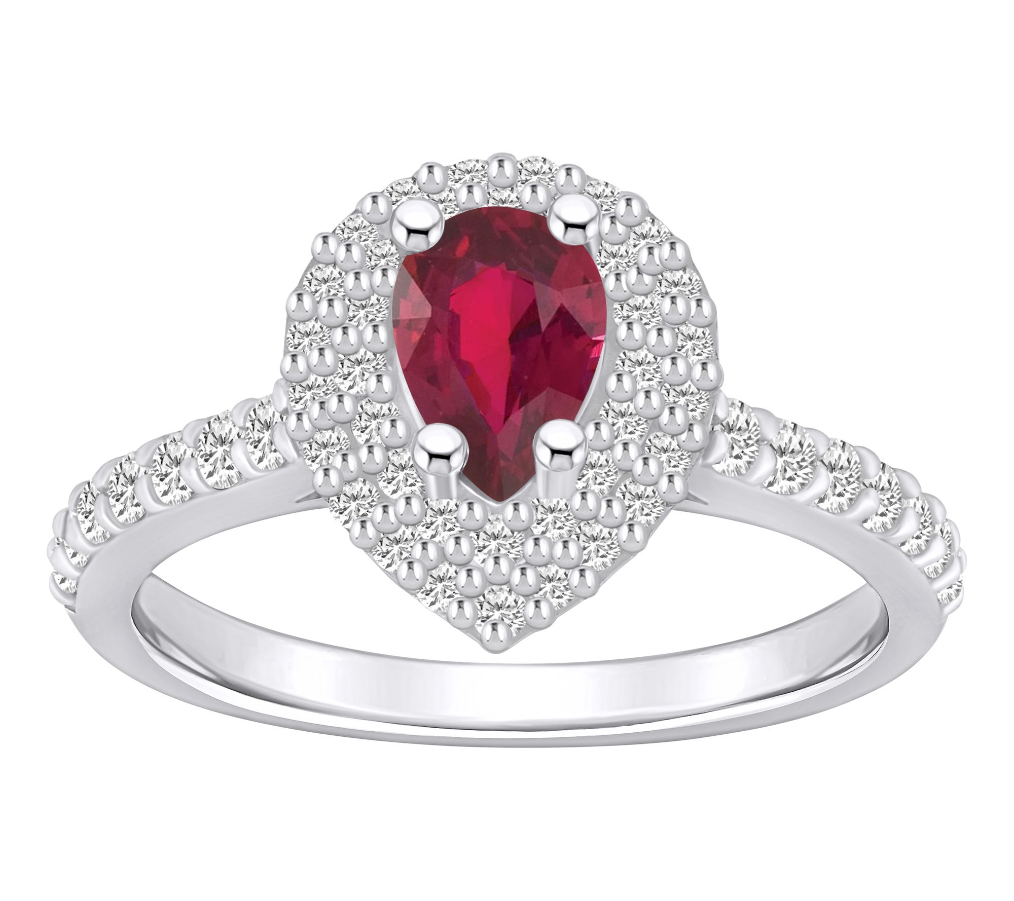 Affinity Gems Pear Ruby & Double Diamond Halo Ring, 14K Gold