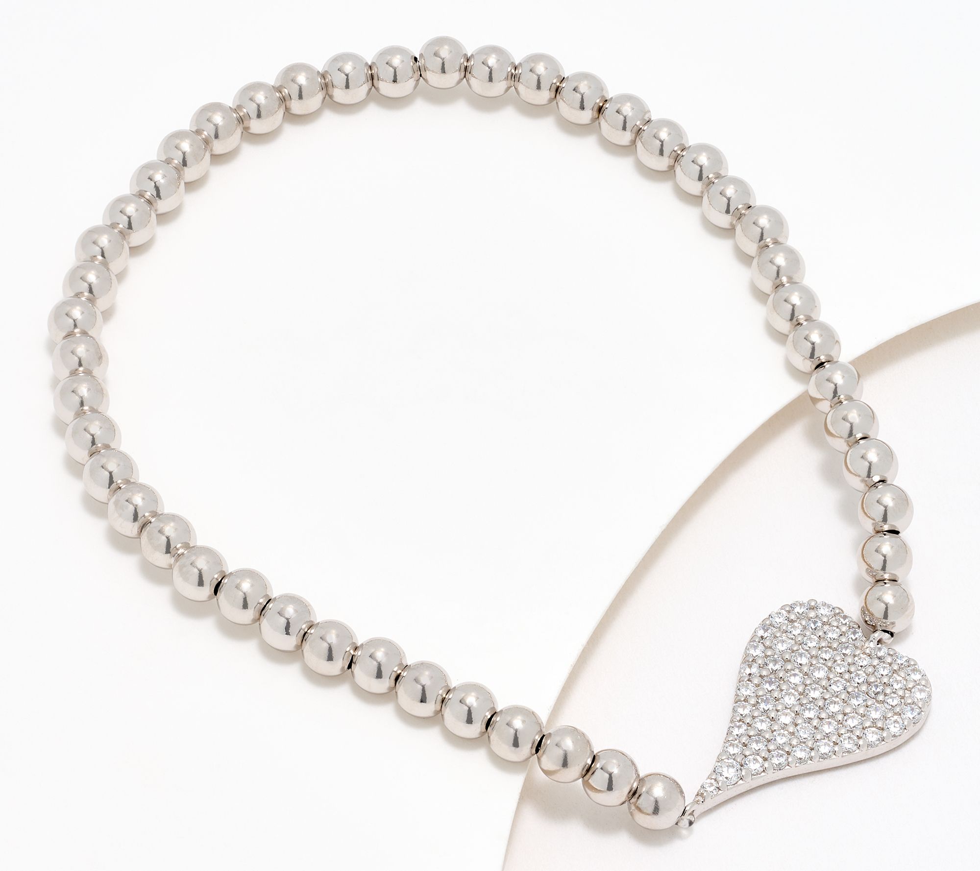  Diamonique x Jennifer Miller Heart Beaded Bracelet, Sterling Silver