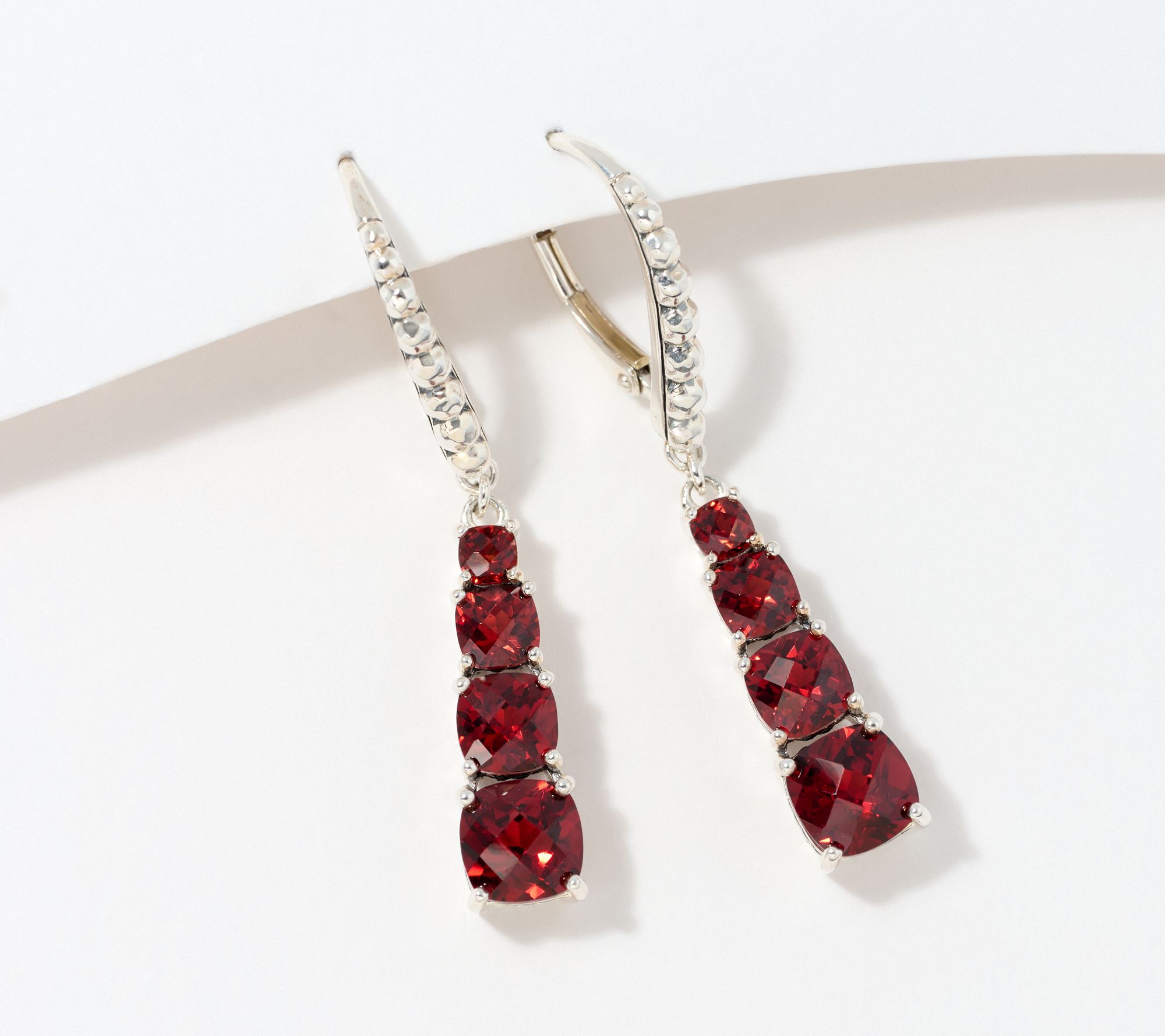 JAI Sterling Silver Gemstone and Hammered Bead Earrings
