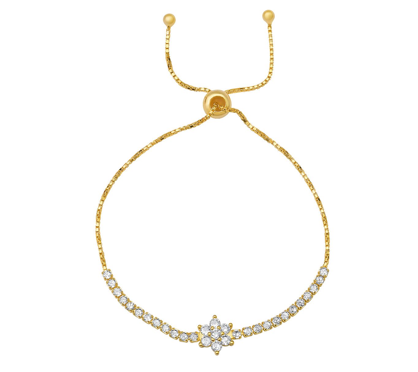 Diamonique Floral Adjustable Bracelet, SterlingSilver