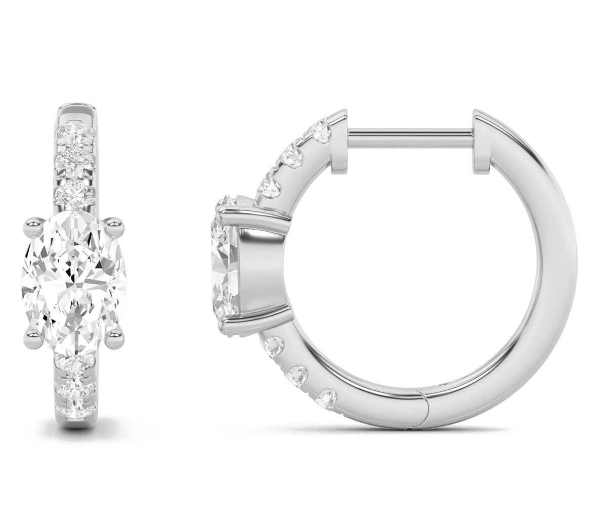 Fire Light 1.50 cttw Lab Grown Diamond Oval Hoop Earrings, 14K