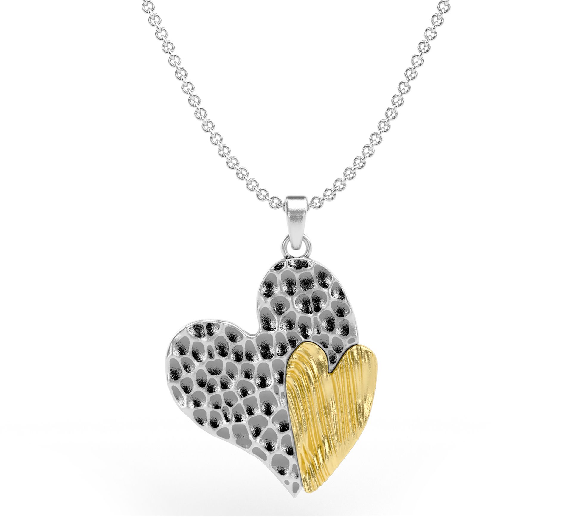 Or Paz Two-Tone Sterling Hammered Heart Pendantw/ Chain