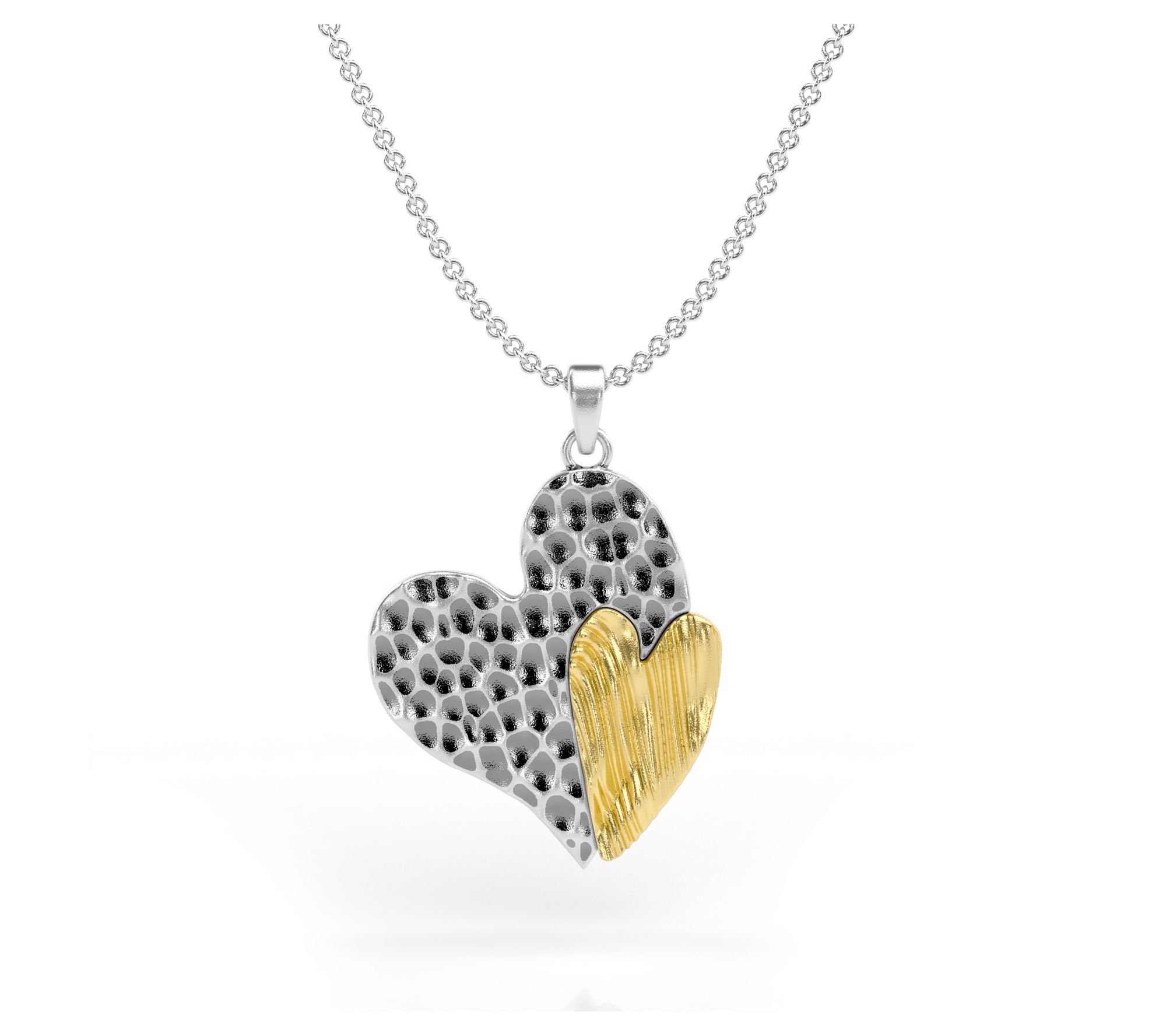 Or Paz Two-Tone Sterling Hammered Heart Pendantw/ Chain