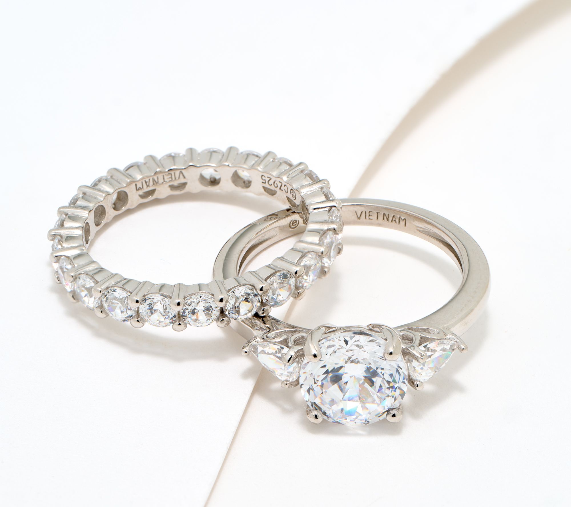 Diamonique Classics Round Cut Ring Stack, Sterling Silver