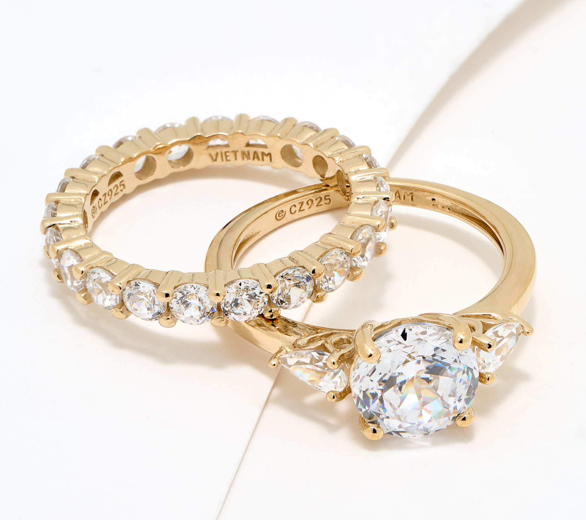 Diamonique Classics Round Cut Ring Stack, Sterling Silver