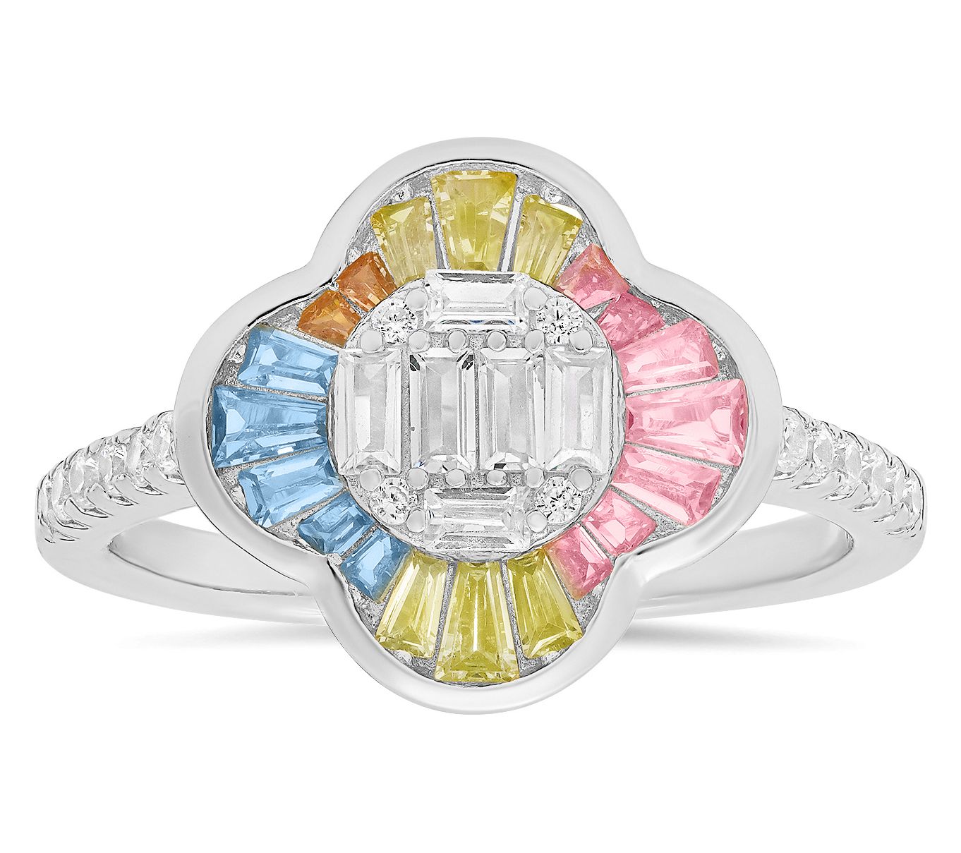 Diamonique Pastel Multi-Color Clover Ring, Sterling Silver
