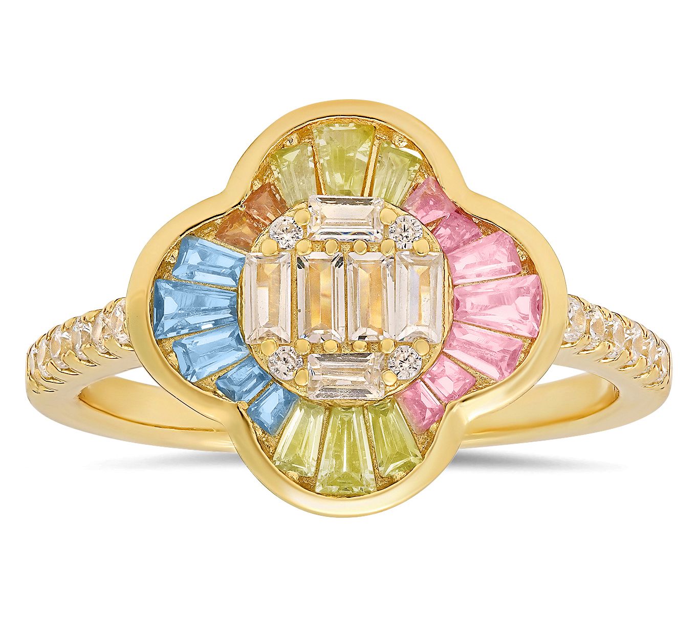Diamonique Pastel Multi-Color Clover Ring, Sterling Silver