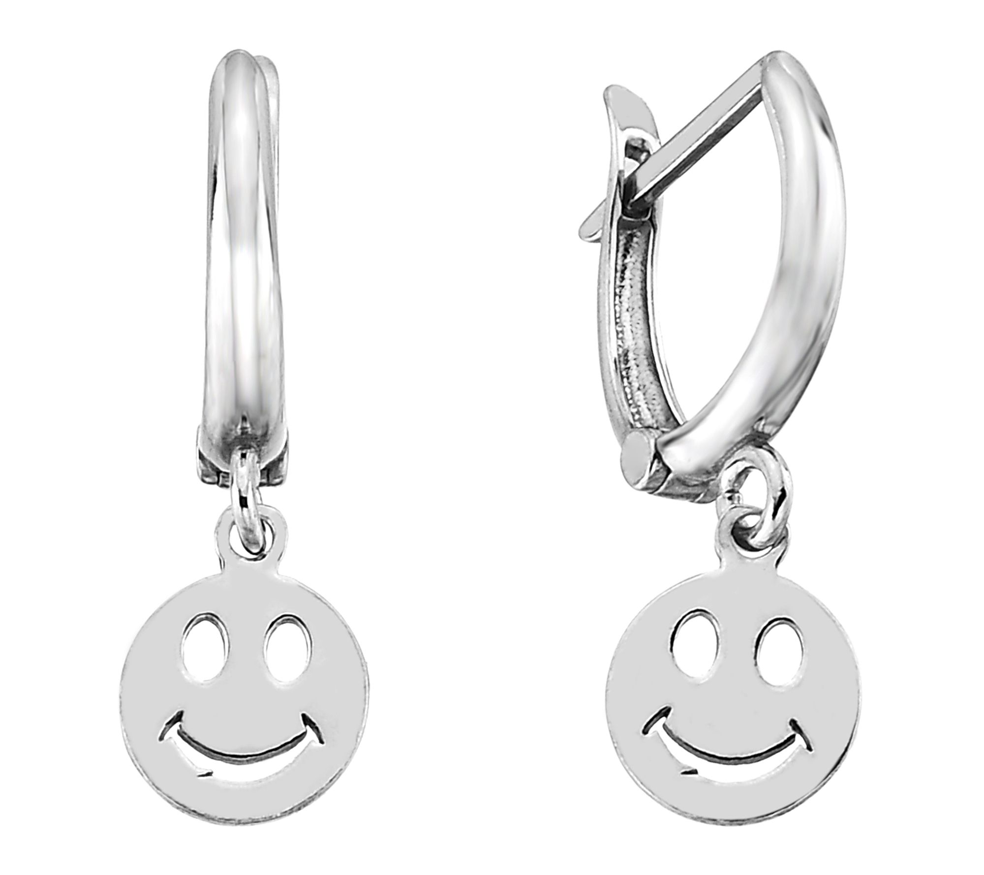 Silver Style Smiley Face Huggie Hoop Drop Earrings, Sterling