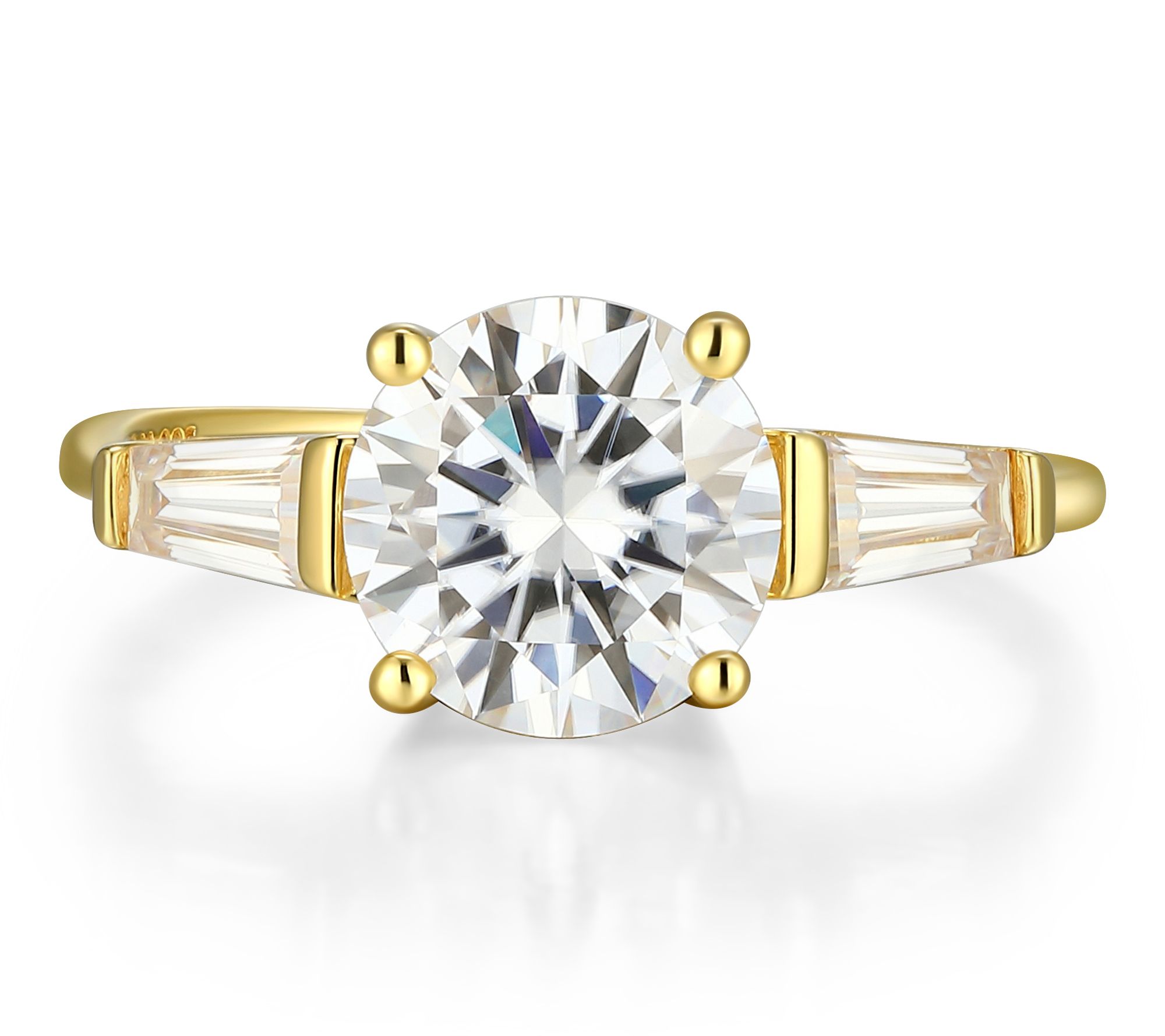 Moissanite 2.10 cttw Round & Baguette Ring, 18KGold Plated