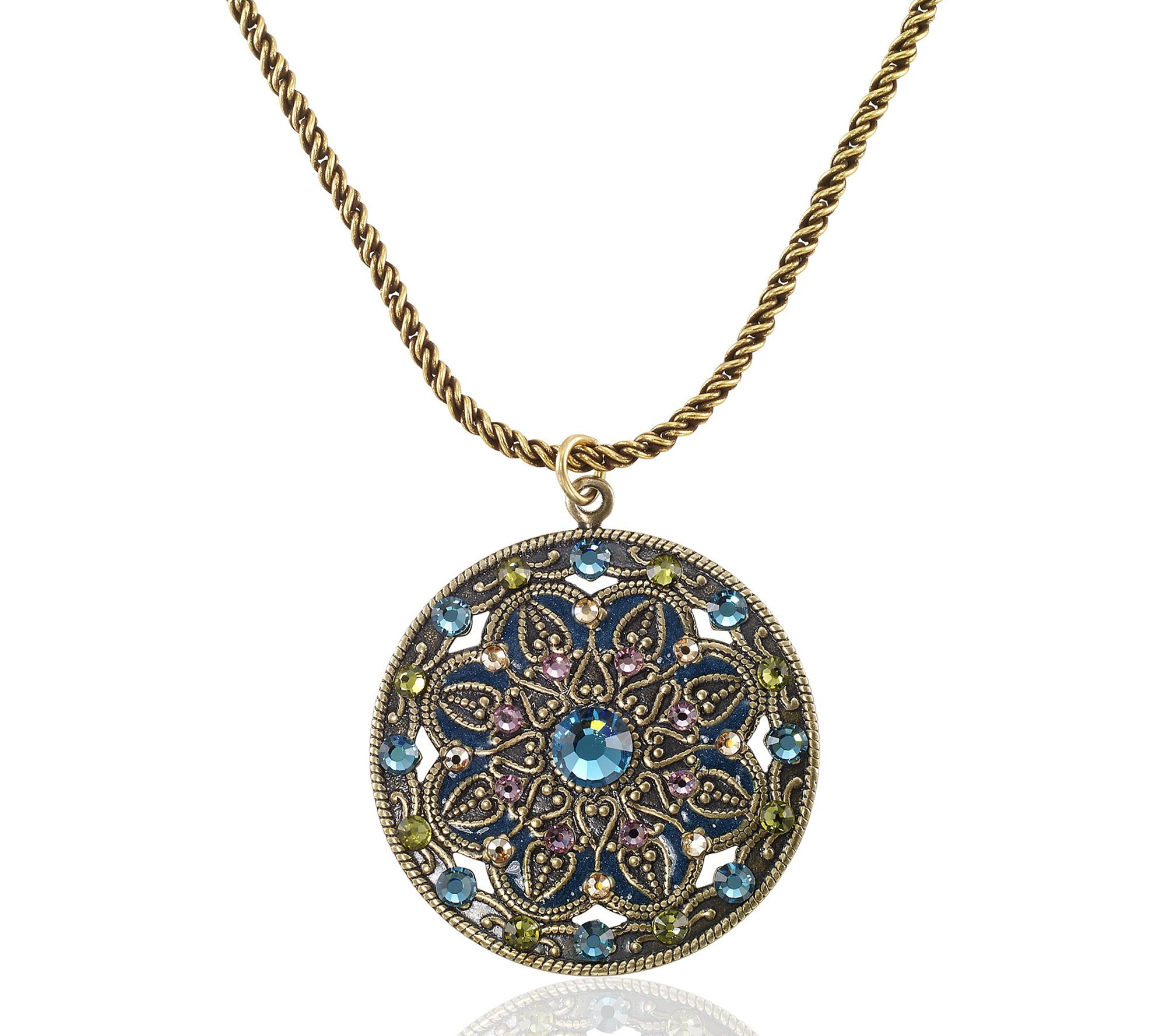 Anne Koplik Teal Spice Byzantine Crystal Medallion w/ Chain
