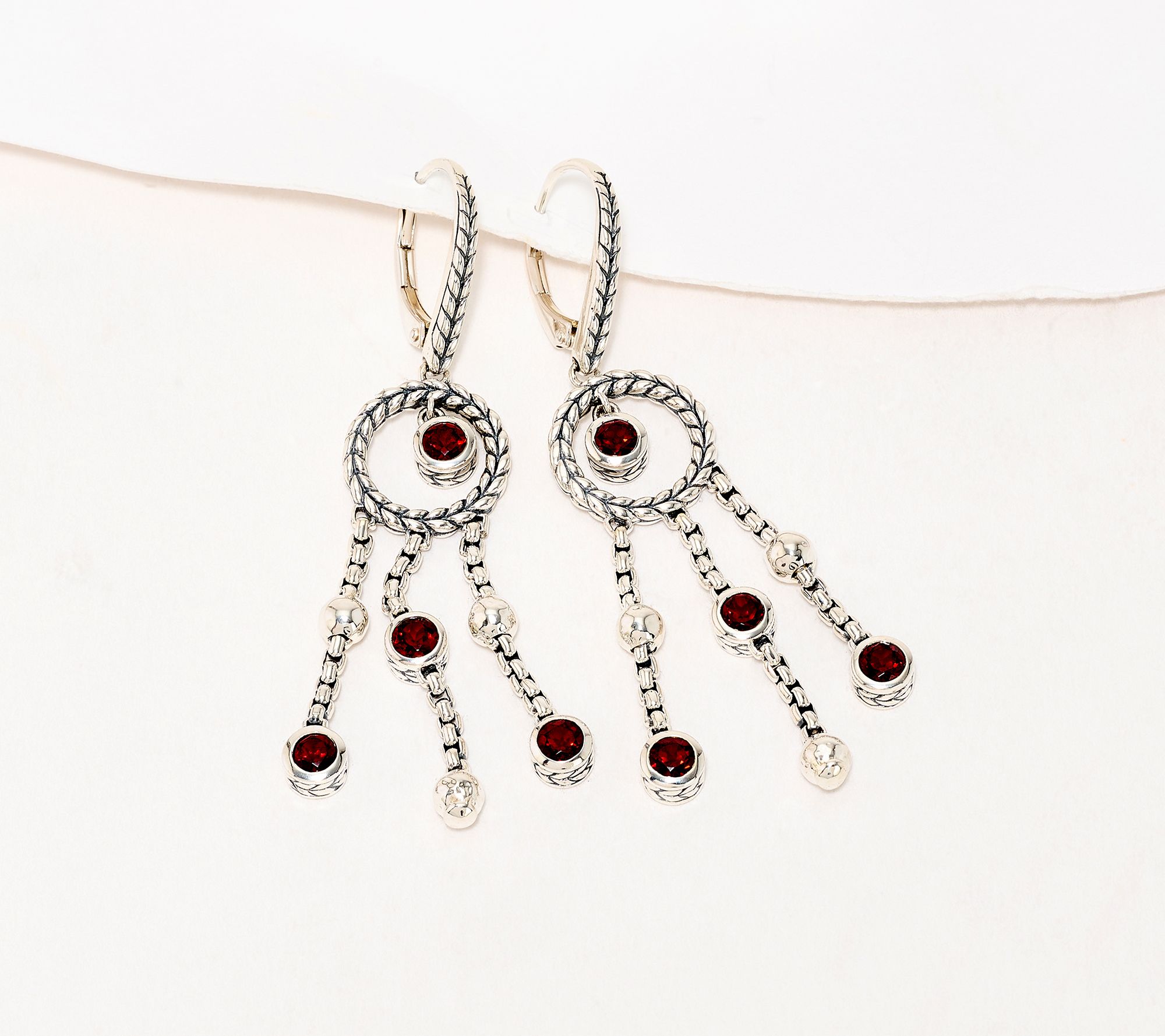 JAI Sterling Silver Gemstone Box Chain Chandelier Earrings