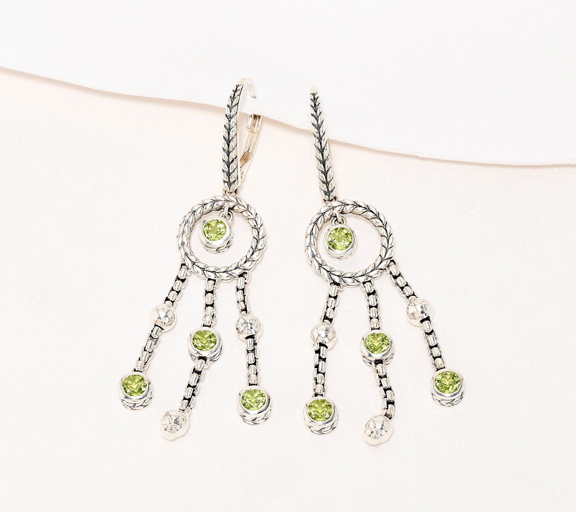JAI Sterling Silver Gemstone Box Chain Chandelier Earrings