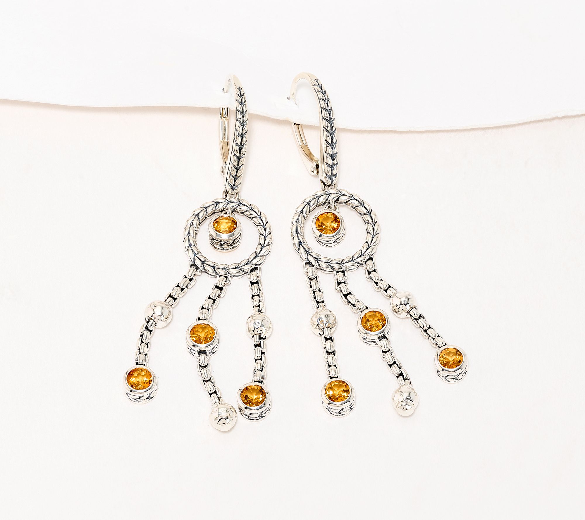 JAI Sterling Silver Gemstone Box Chain Chandelier Earrings