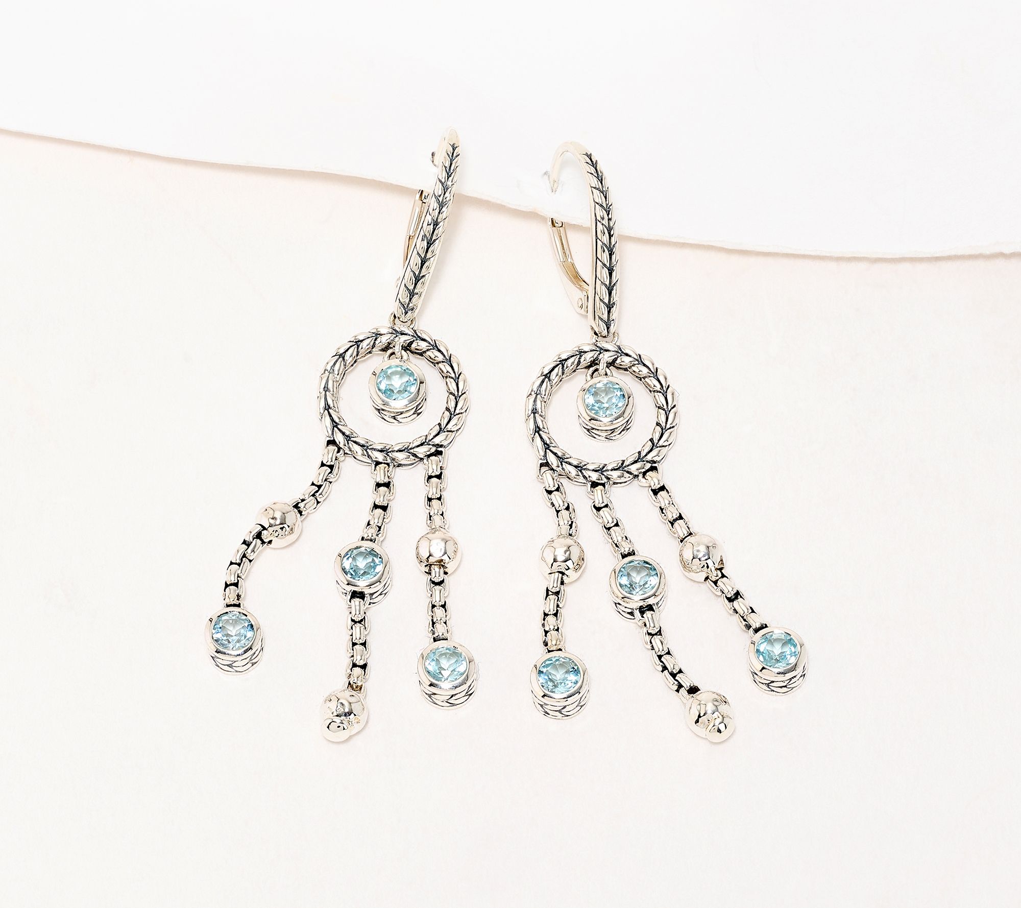 JAI Sterling Silver Gemstone Box Chain Chandelier Earrings