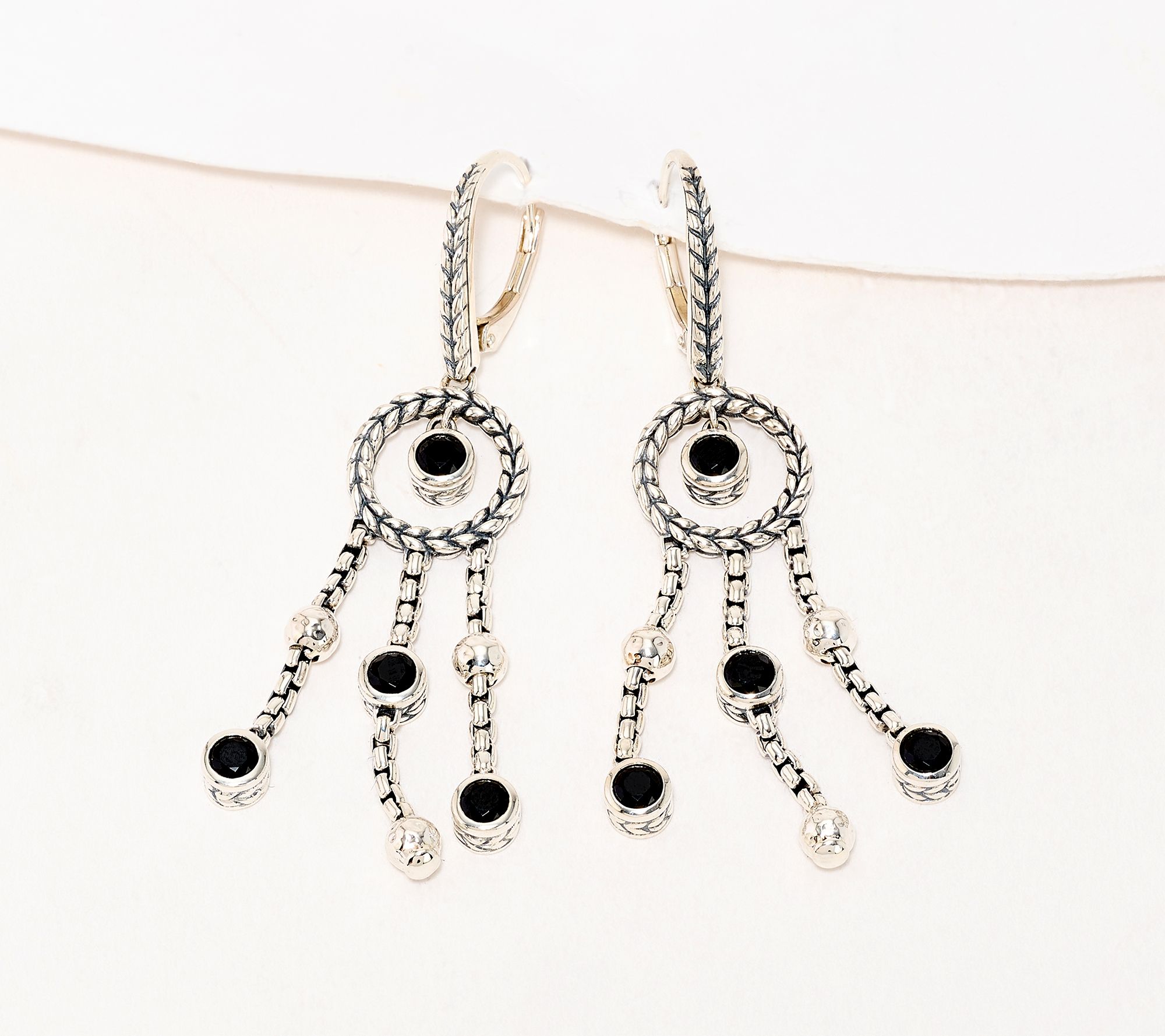 JAI Sterling Silver Gemstone Box Chain Chandelier Earrings