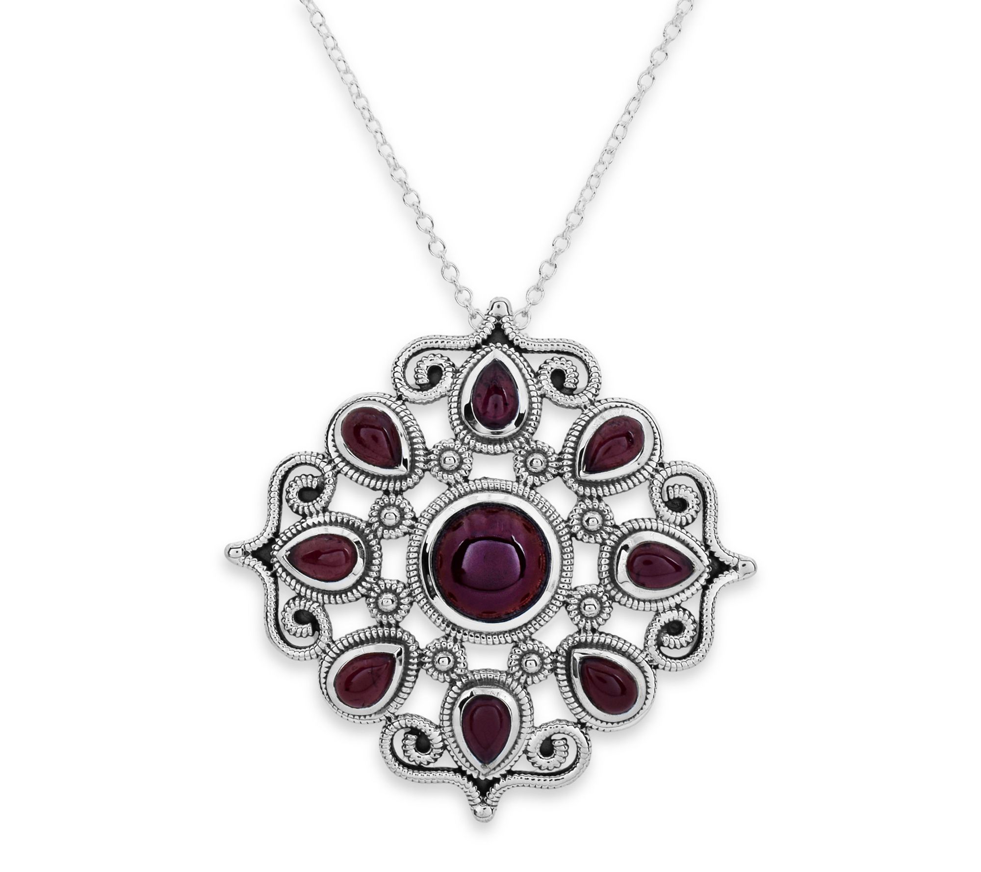 Affinity Gems Garnet Pendant w/ Chain, SterlingSilver