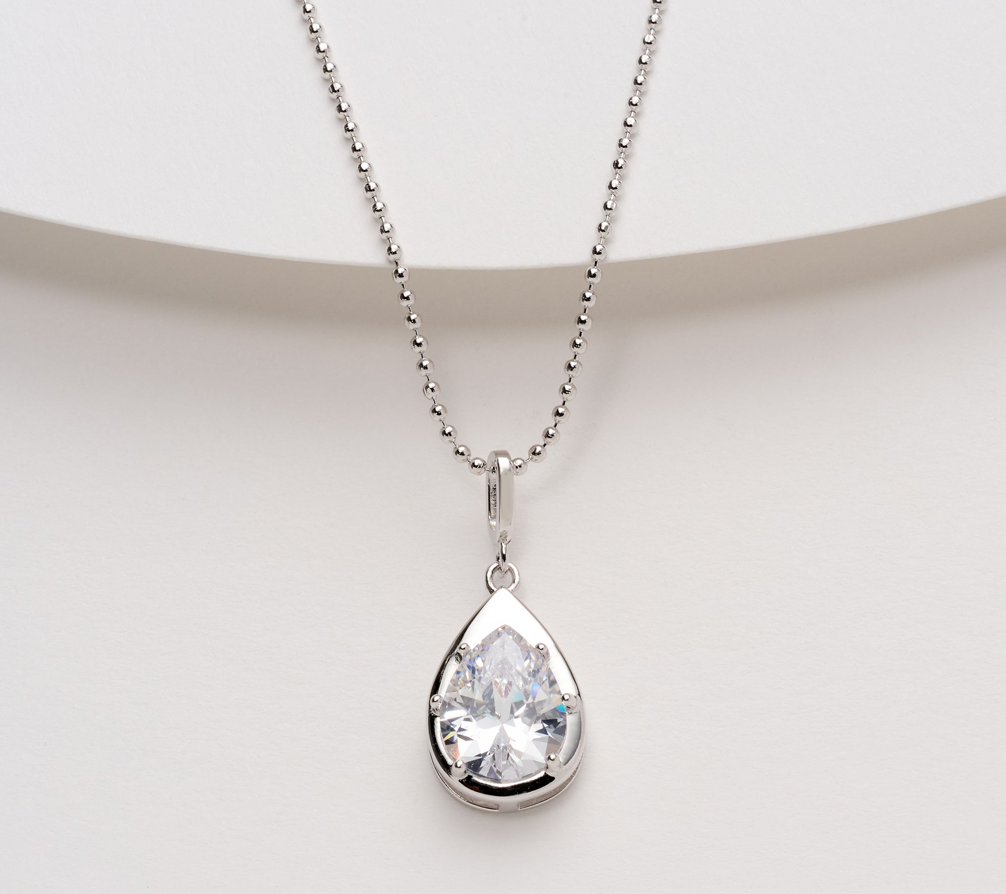 Diamonique Classics Pear Shaped Pendant Necklace, Sterl