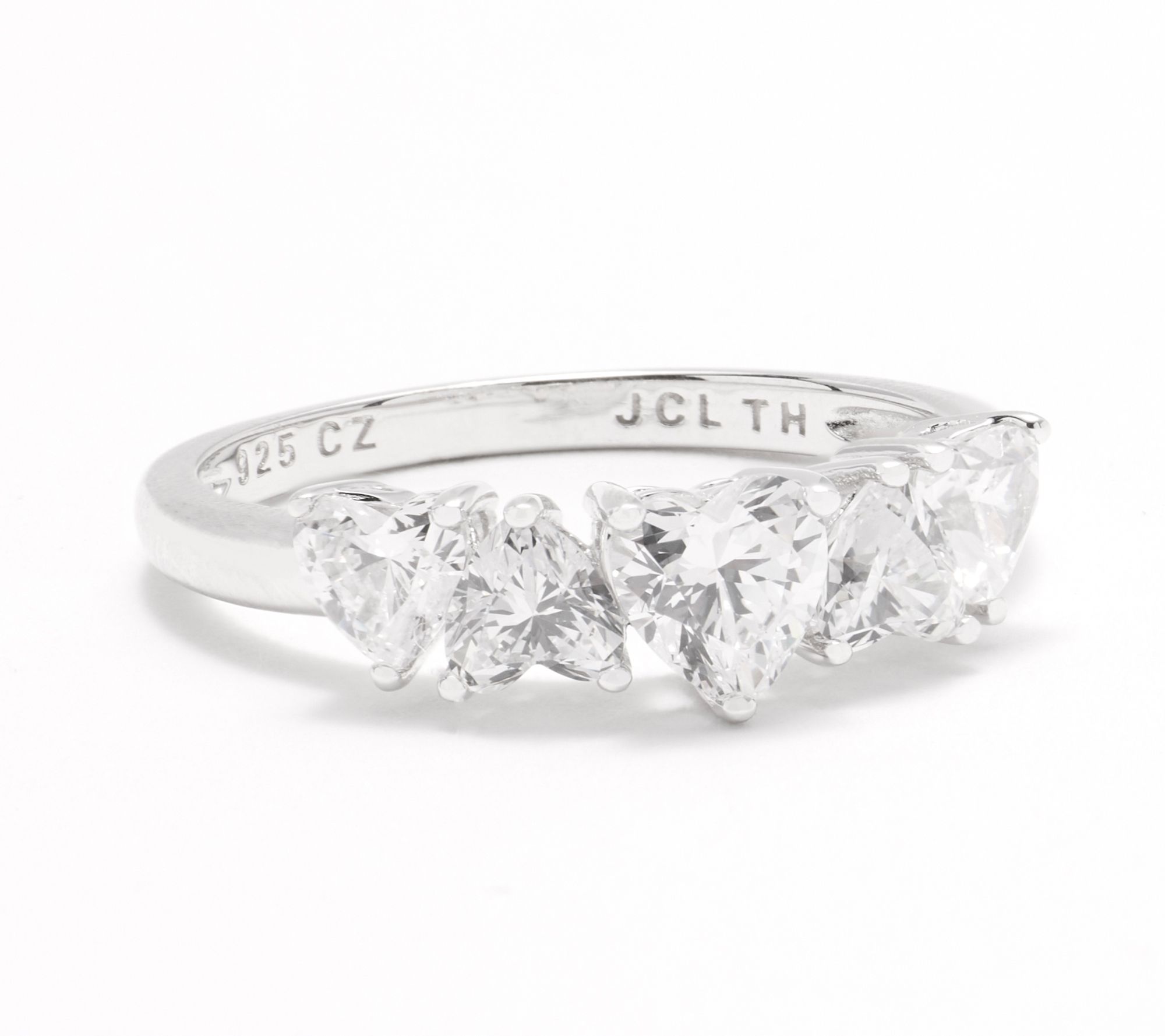 Diamonique Heart Cut 5-Stone Ring, Sterling Silver