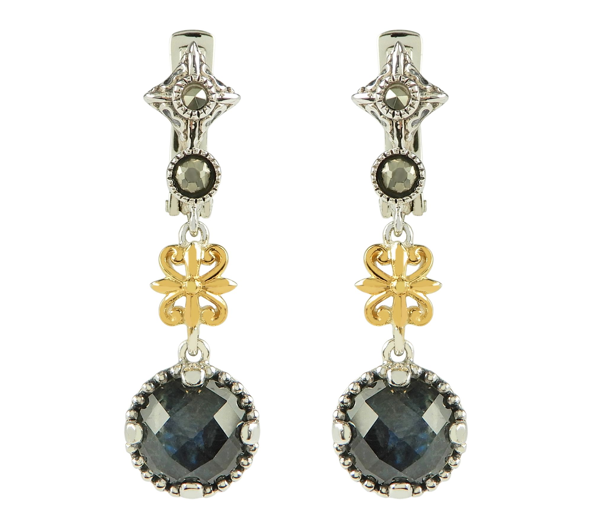 Suspicion Two-Tone Hematite & Marcasite Earrings, Sterling