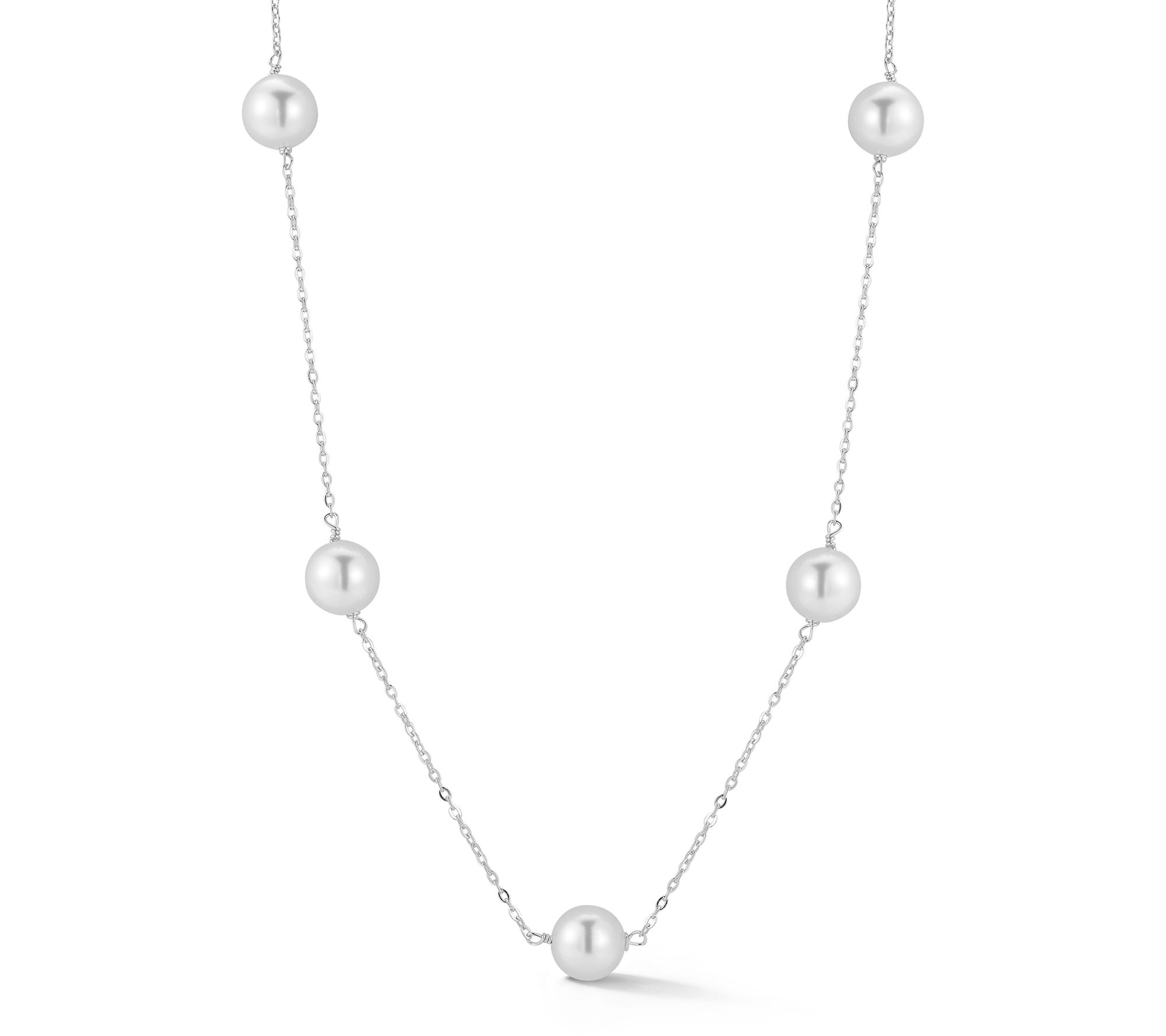 Sterlina Silver 8MM Cultured Pearl Station Necklace, Sterling
