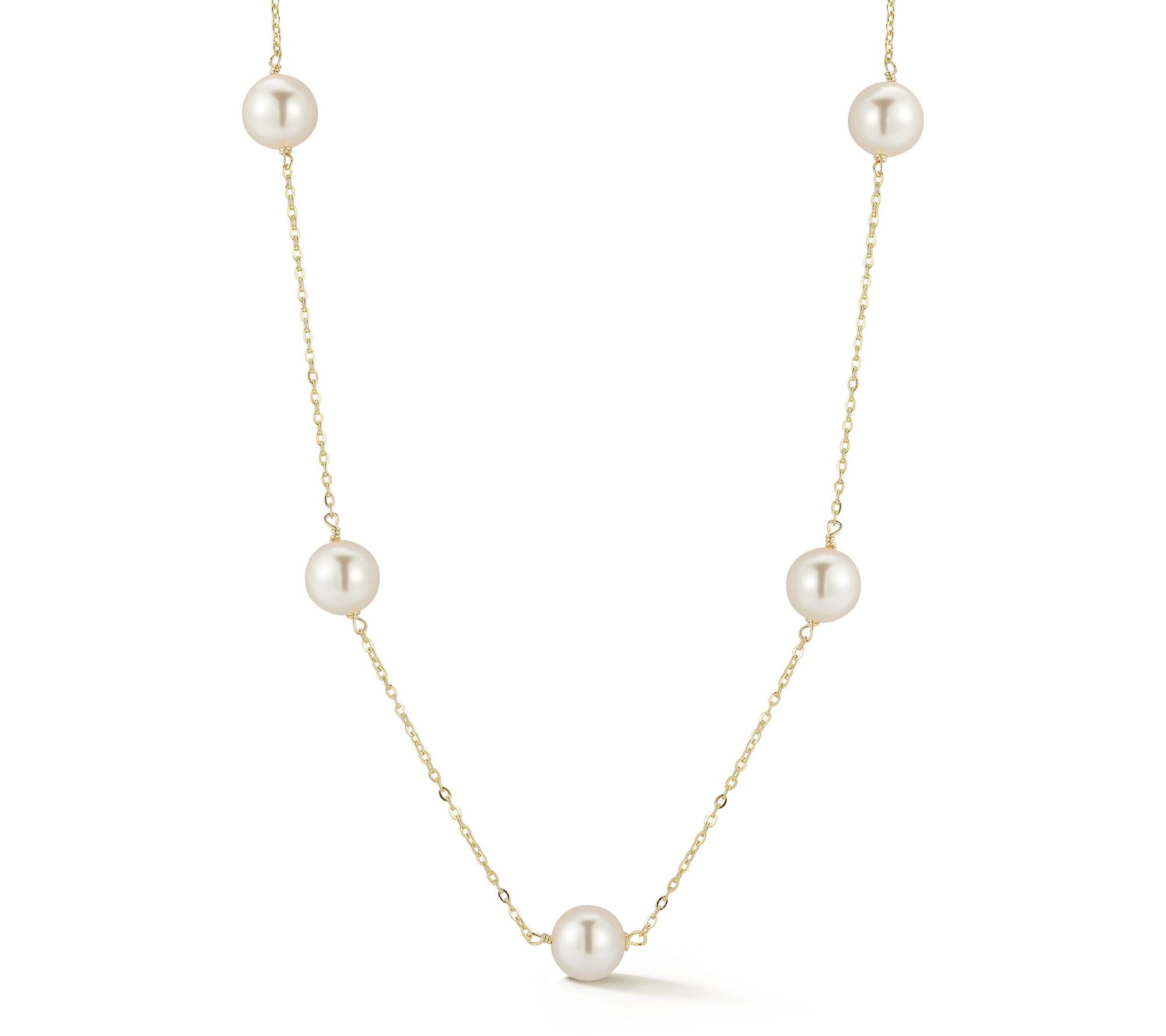 Sterlina Silver 8MM Cultured Pearl Station Necklace, Sterling